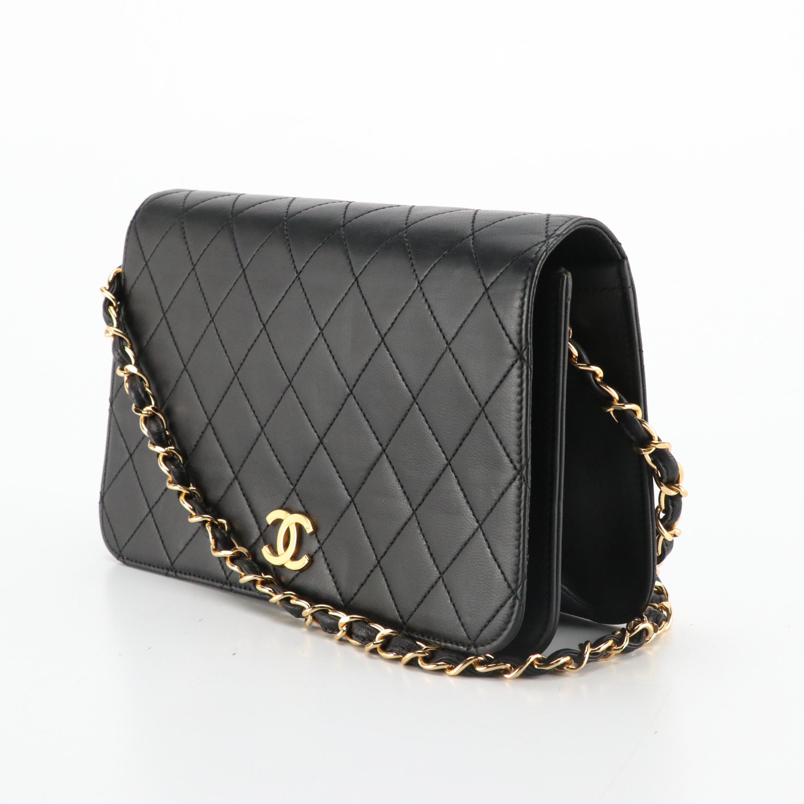 Chanel Full Flap Chain Link Shoulder Bag in Black Matelasse Lambskin