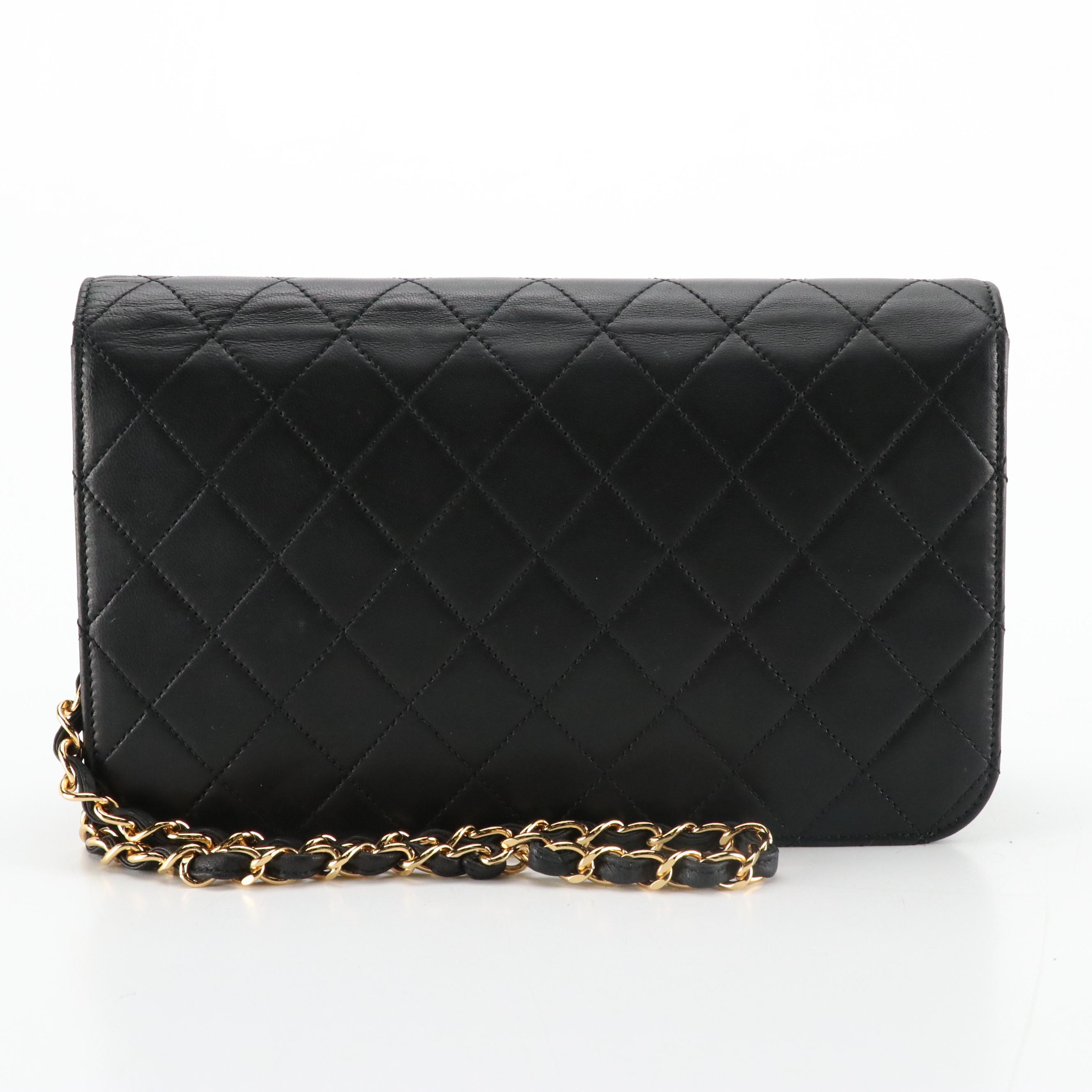Chanel Full Flap Chain Link Shoulder Bag in Black Matelasse Lambskin