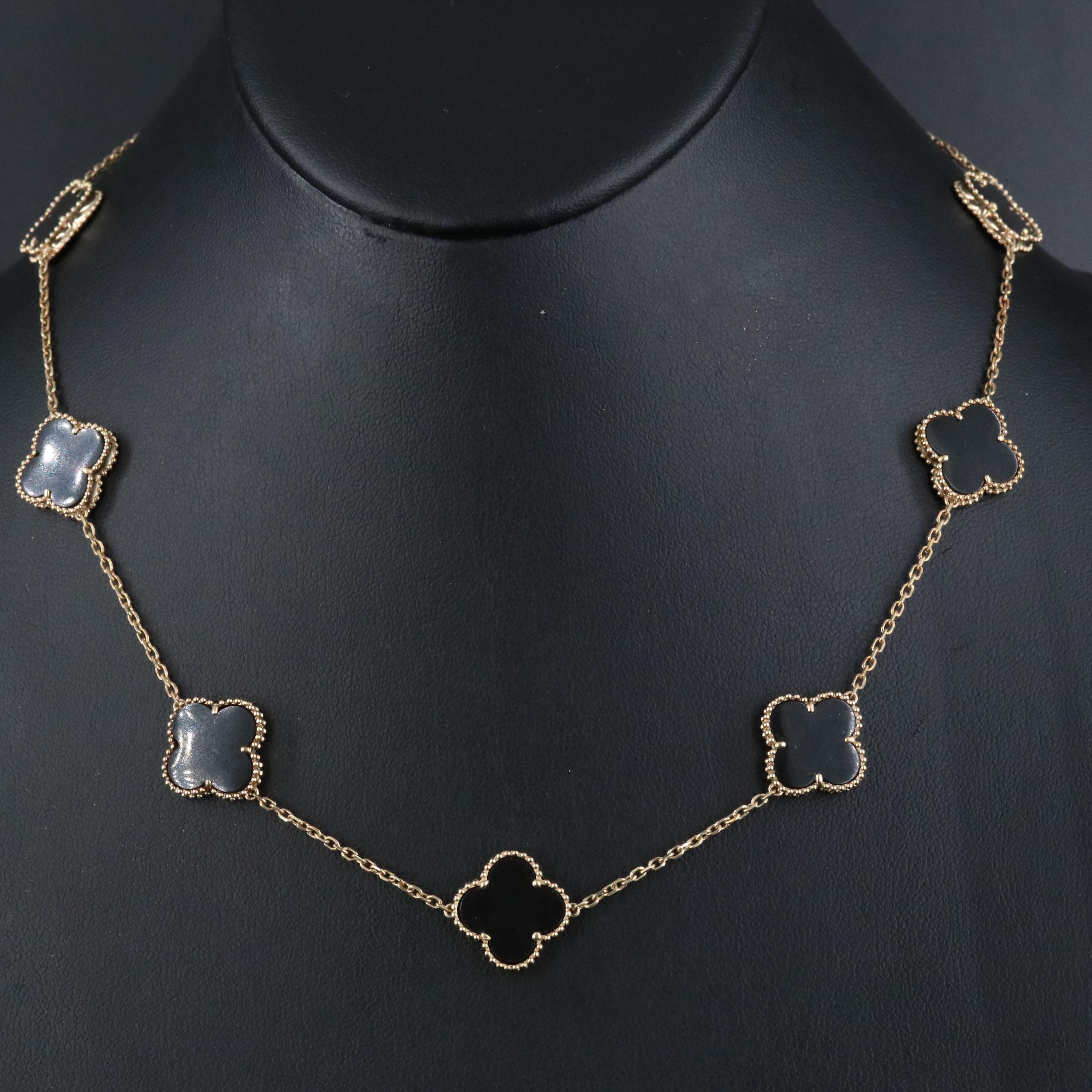 14K Imitation Black Onyx Quatrefoil Necklace and Earring Set