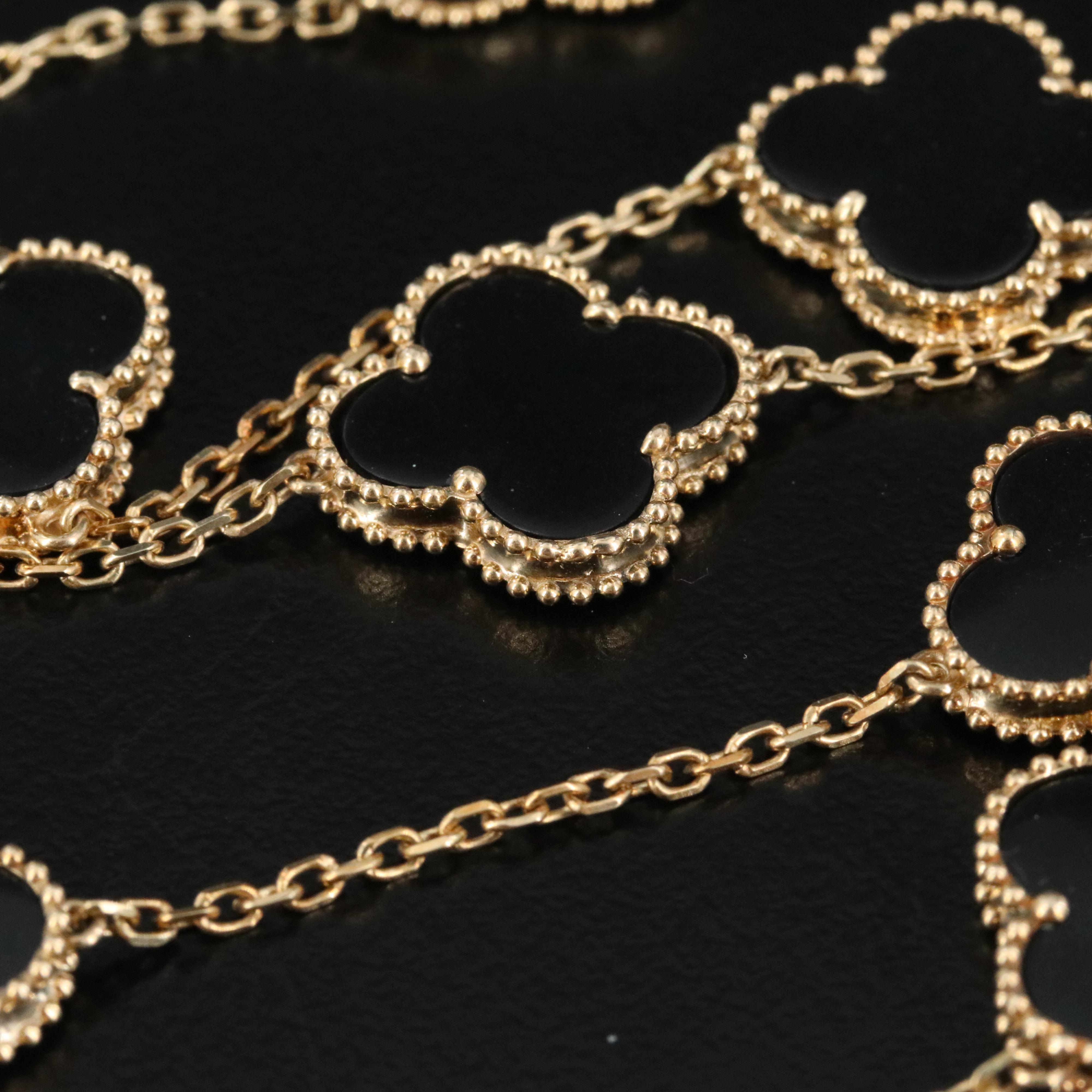 14K Imitation Black Onyx Quatrefoil Necklace and Earring Set