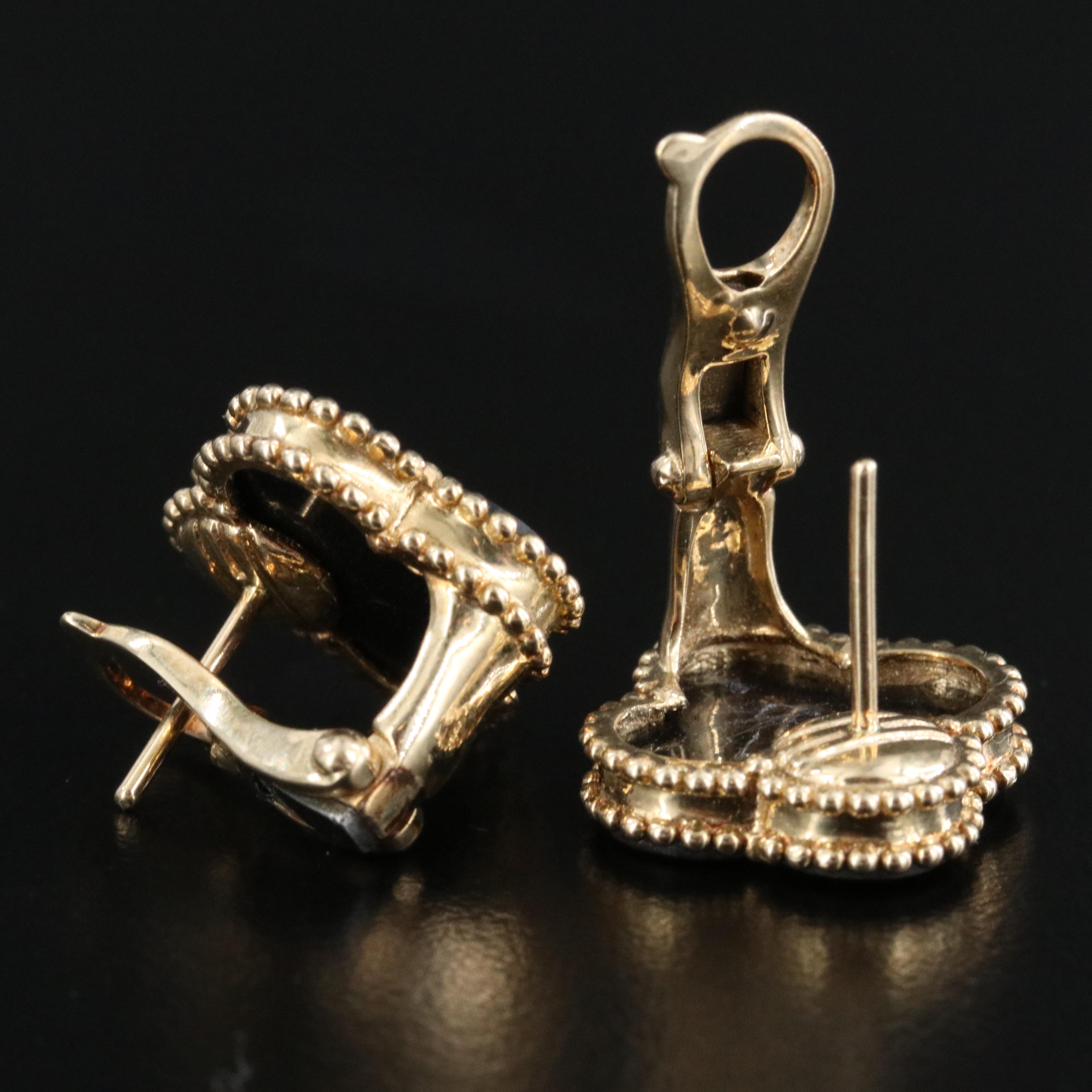 14K Imitation Black Onyx Quatrefoil Necklace and Earring Set