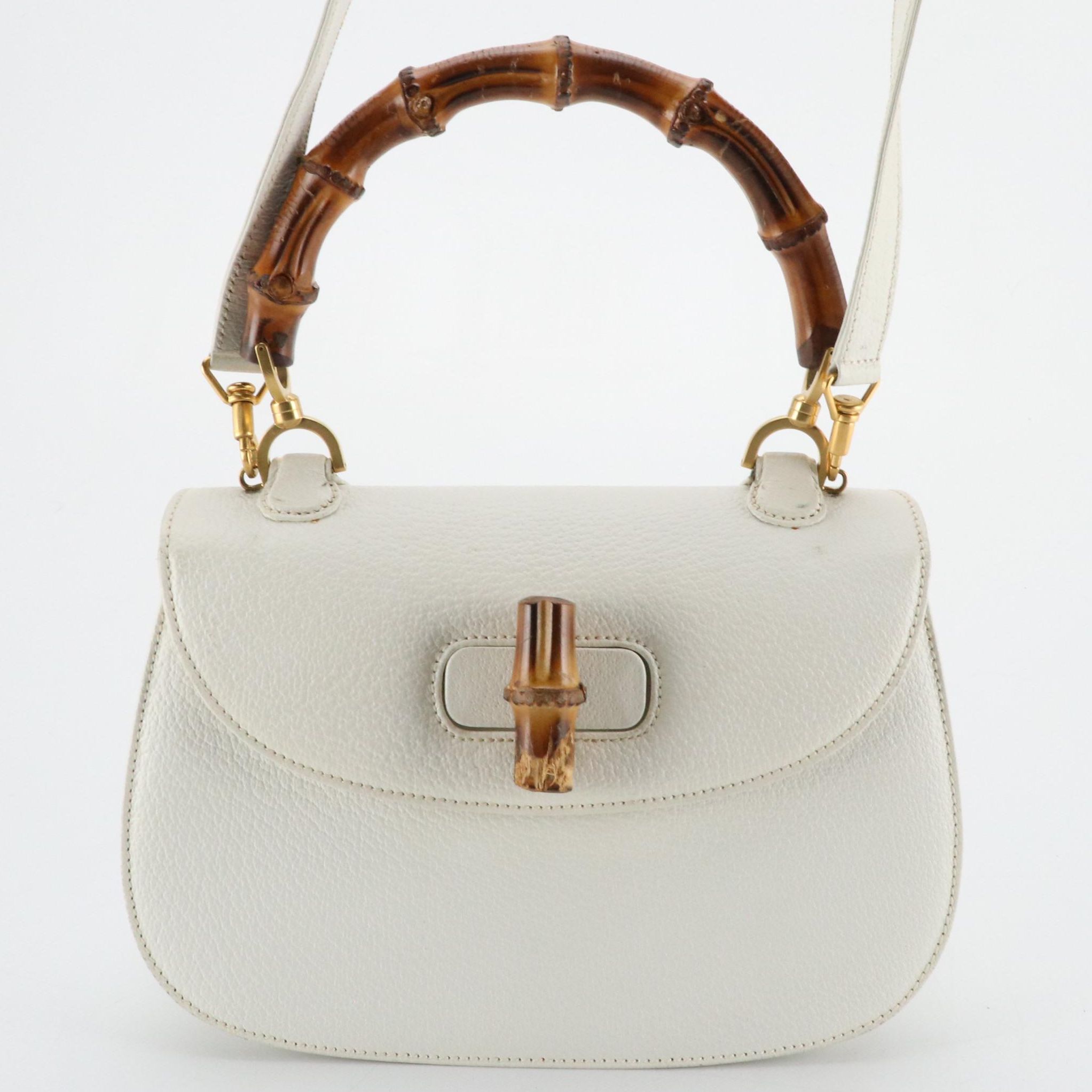 Gucci Bamboo White Cinghiale Leather Two-Way Bag