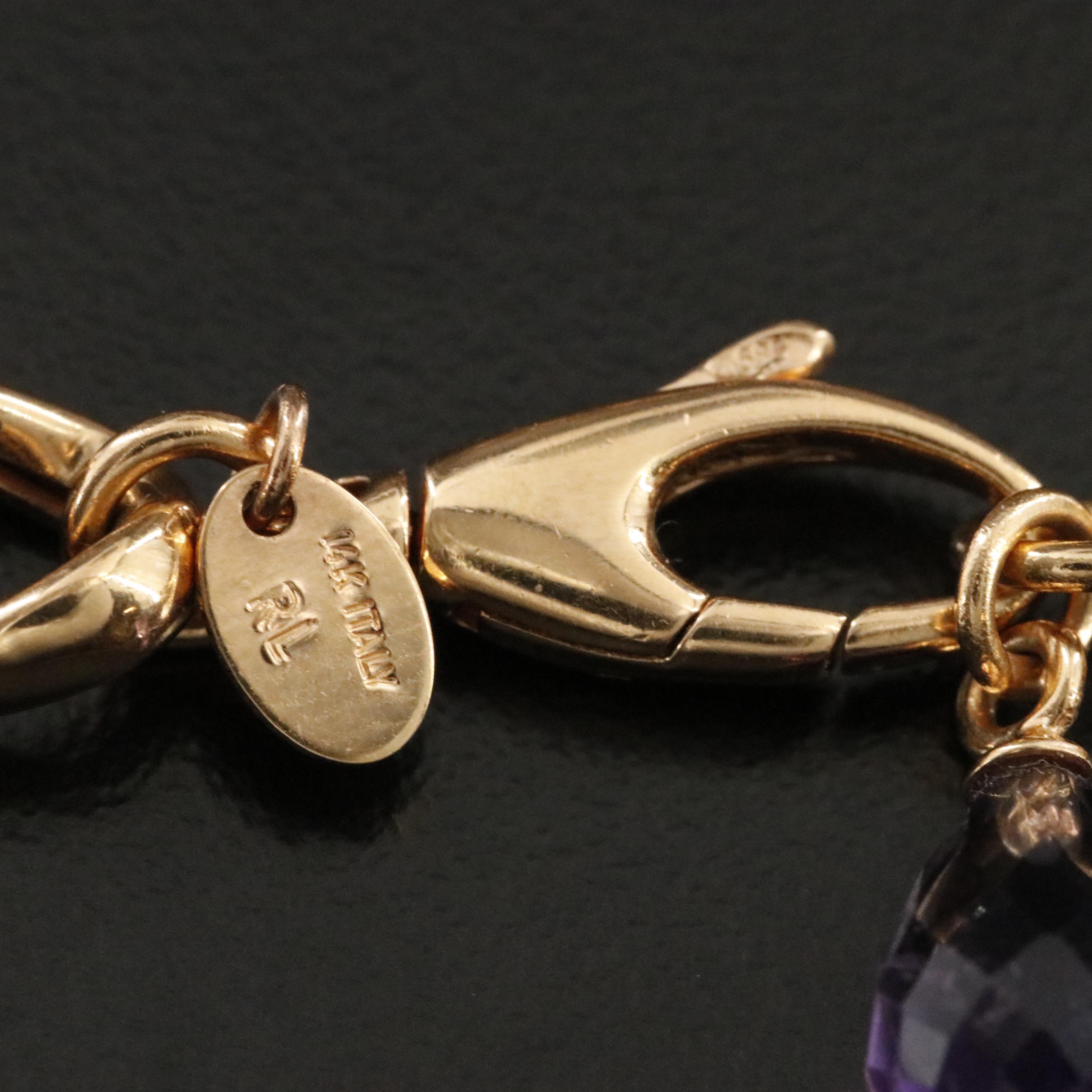 14K Amethyst and Rose Quartz Curb Chain Necklace