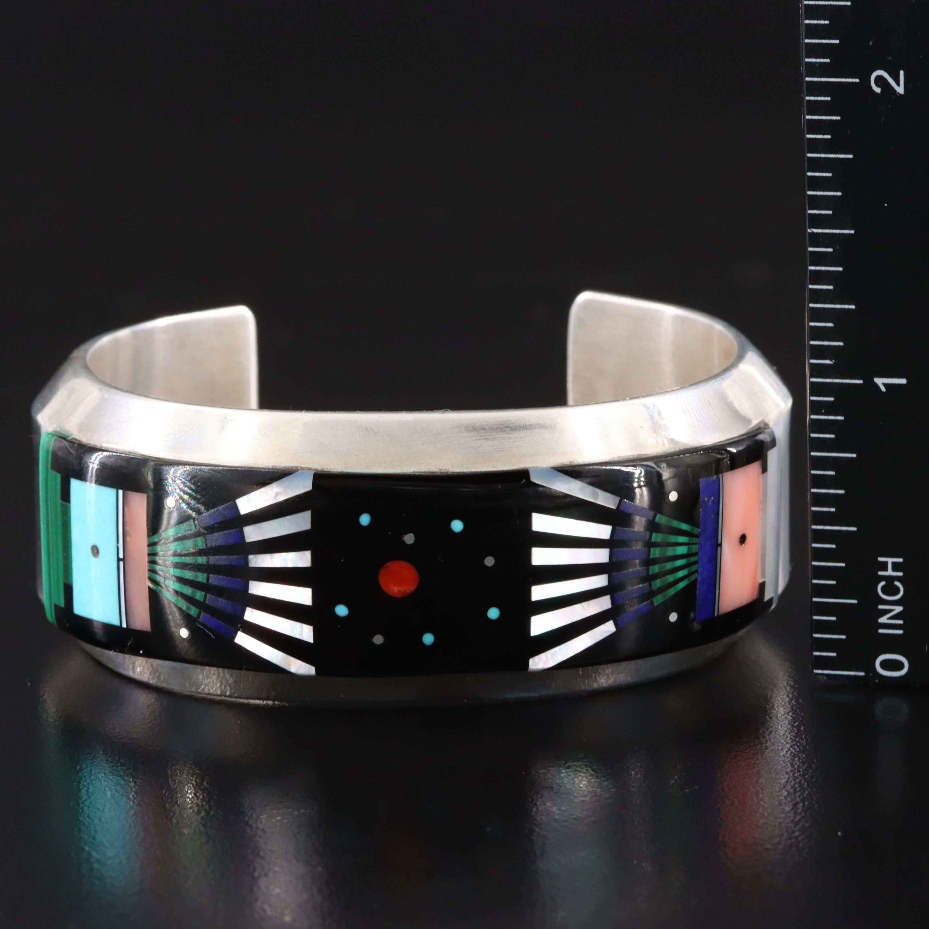 Ervin Tsosie Navajo Diné Sterling Gemstone Inlay Cuff Bracelet