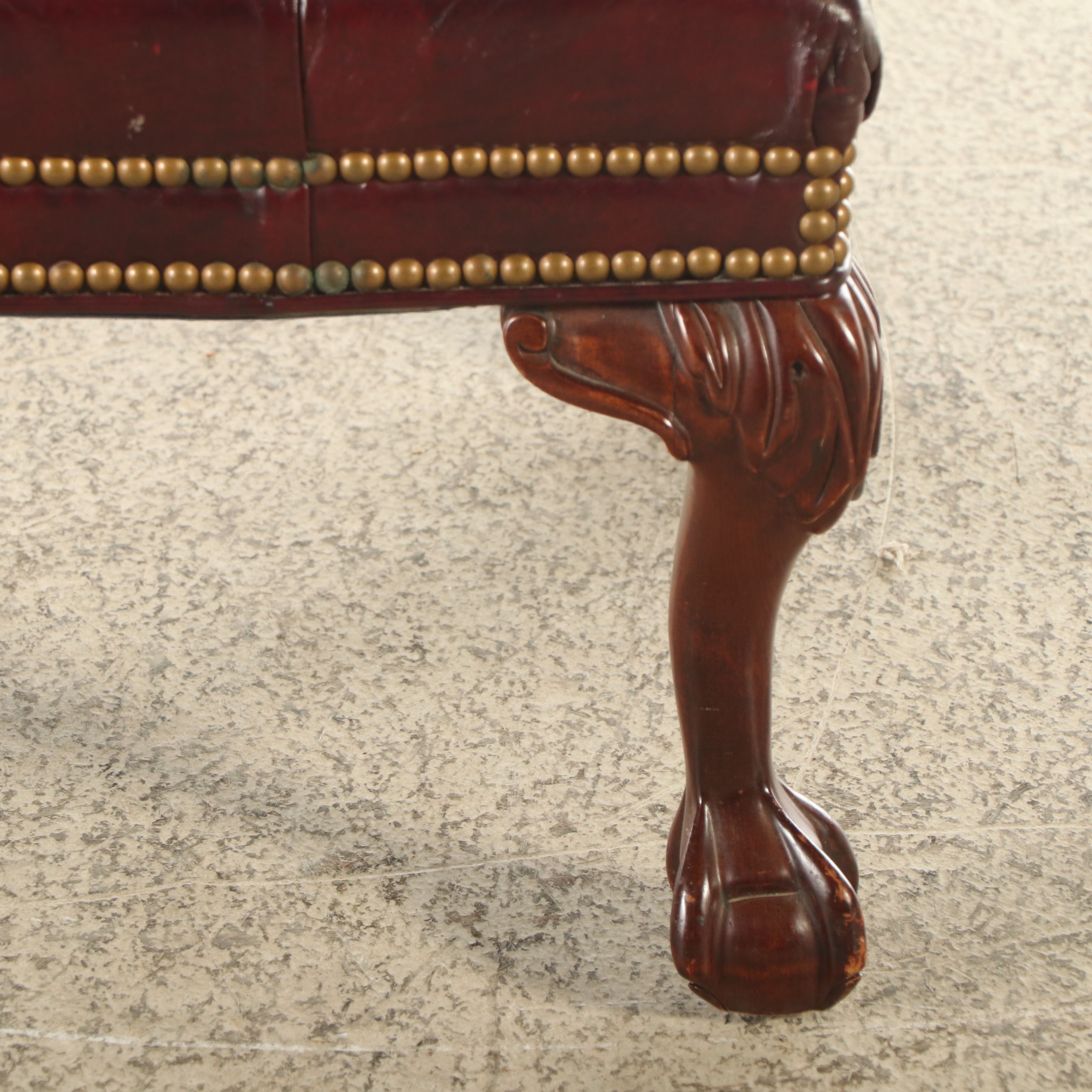 Leathercraft Chippendale Style Button Tufted Leather Footstool