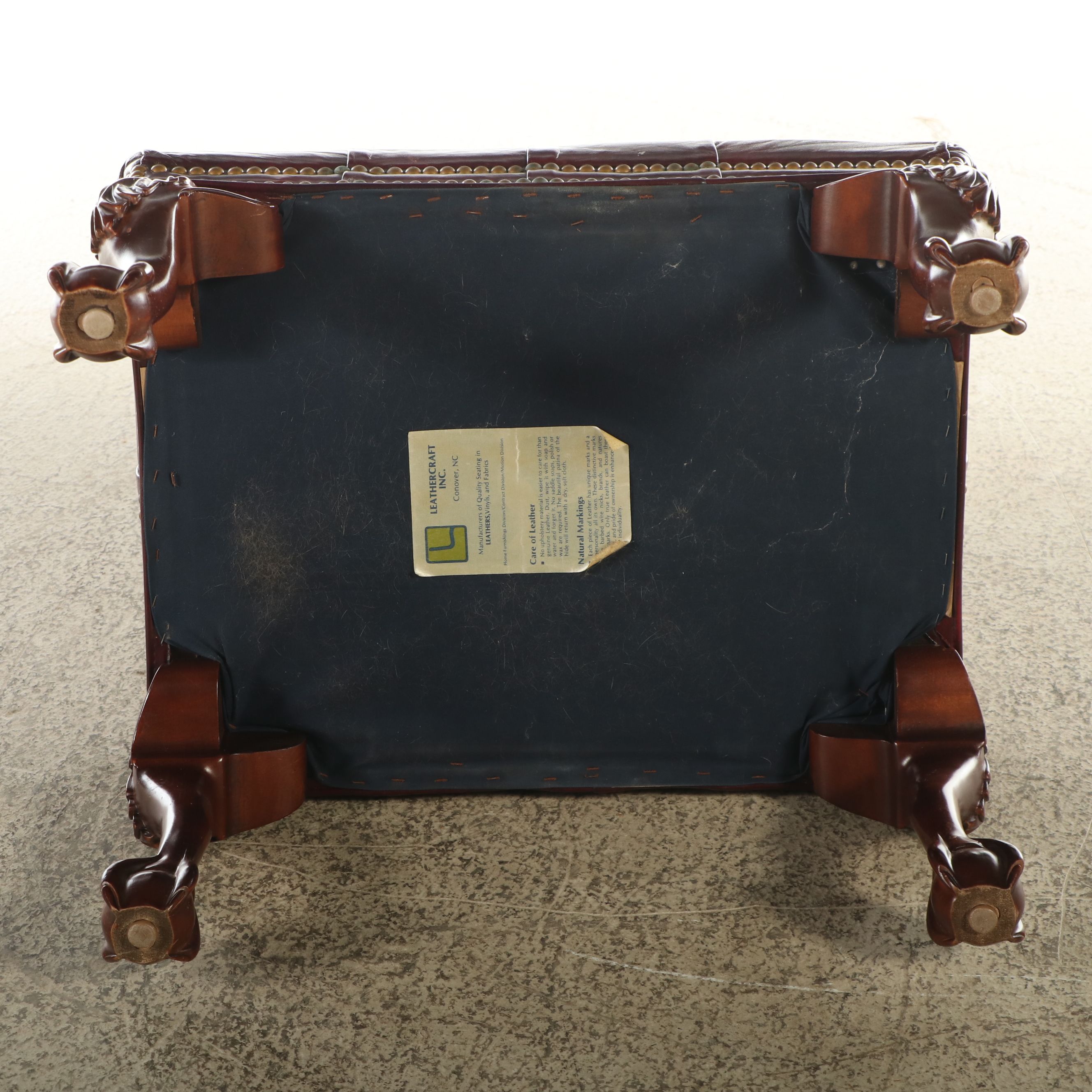 Leathercraft Chippendale Style Button Tufted Leather Footstool
