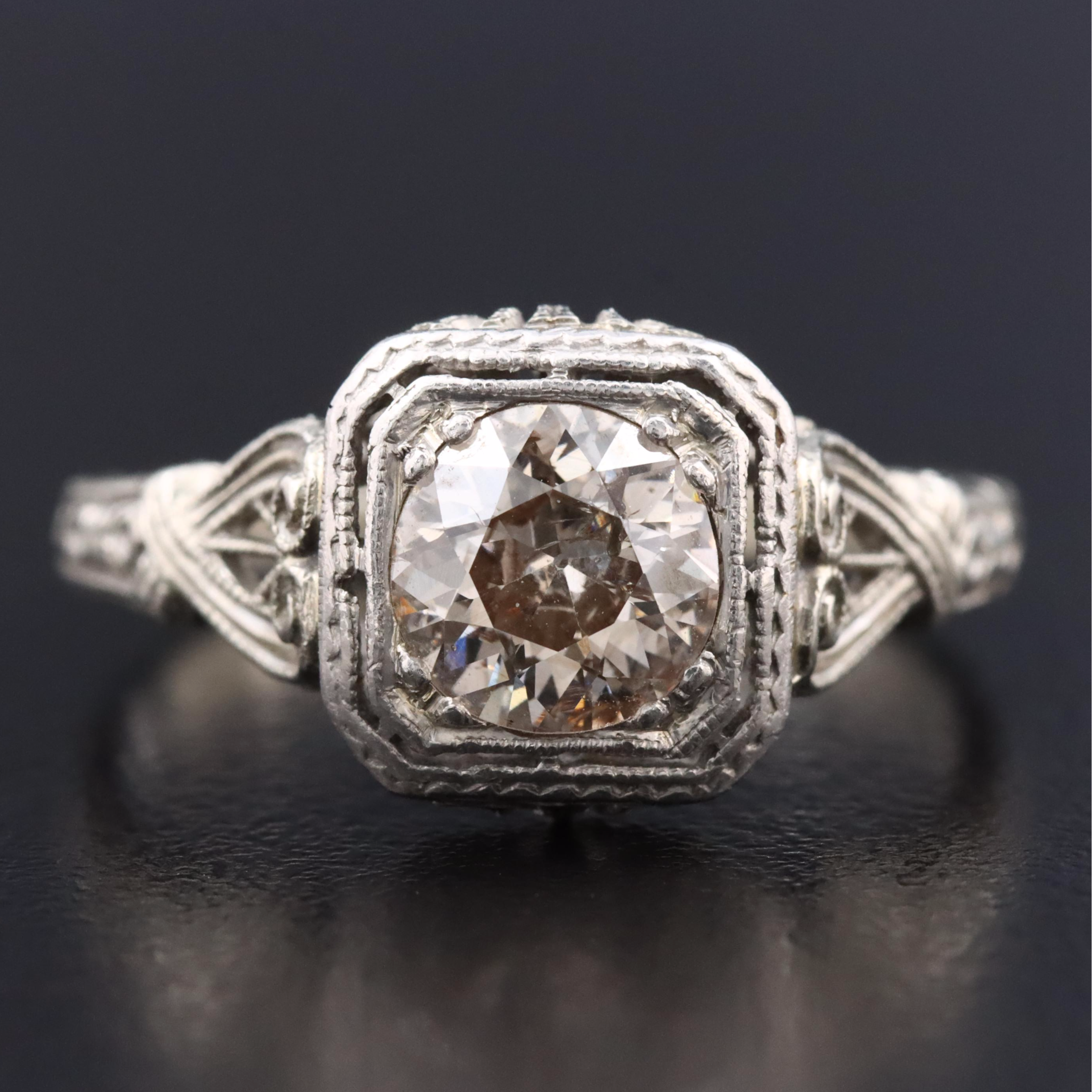 1930s 18K 0.85 CT Diamond Openwork with Milgrain Ring