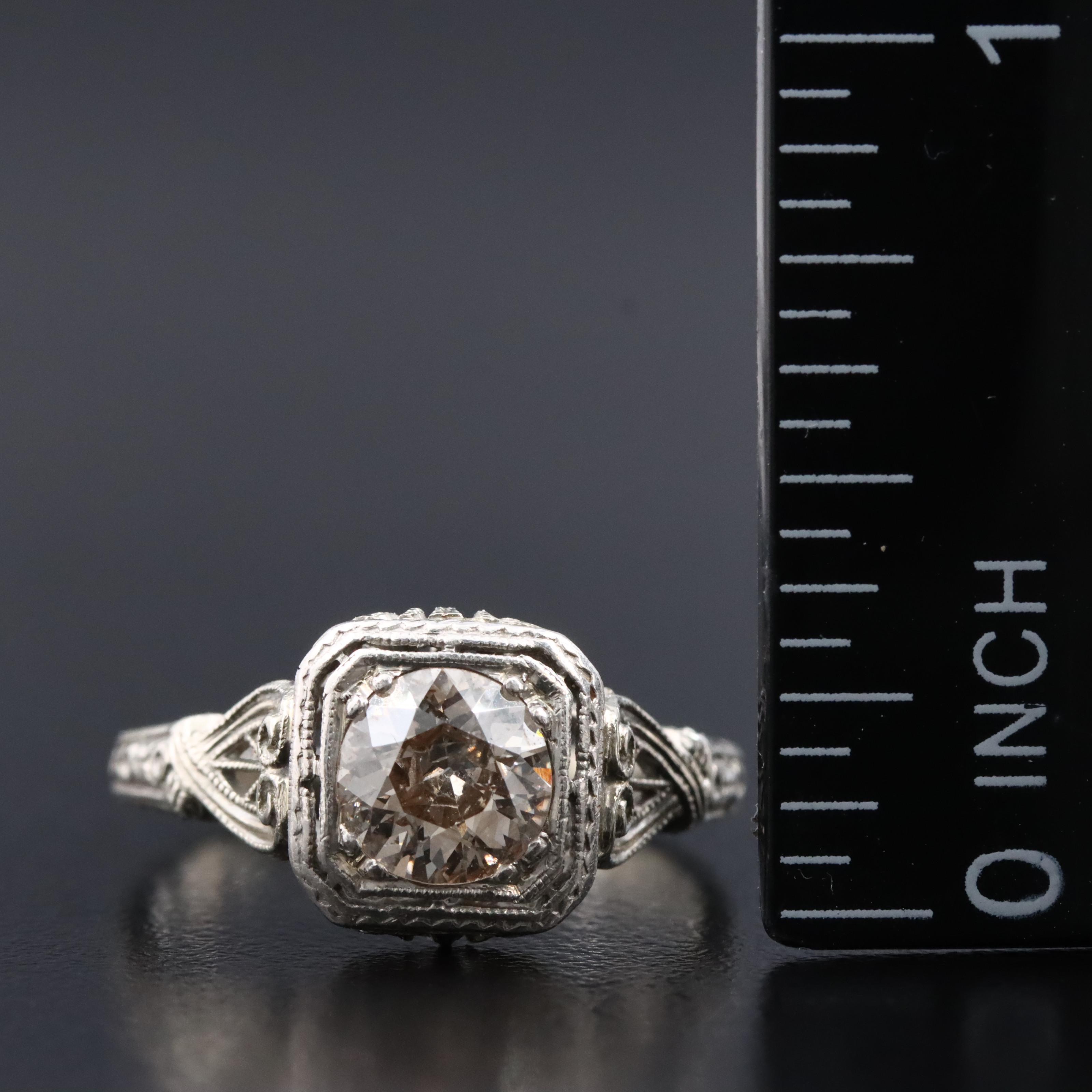 1930s 18K 0.85 CT Diamond Openwork with Milgrain Ring