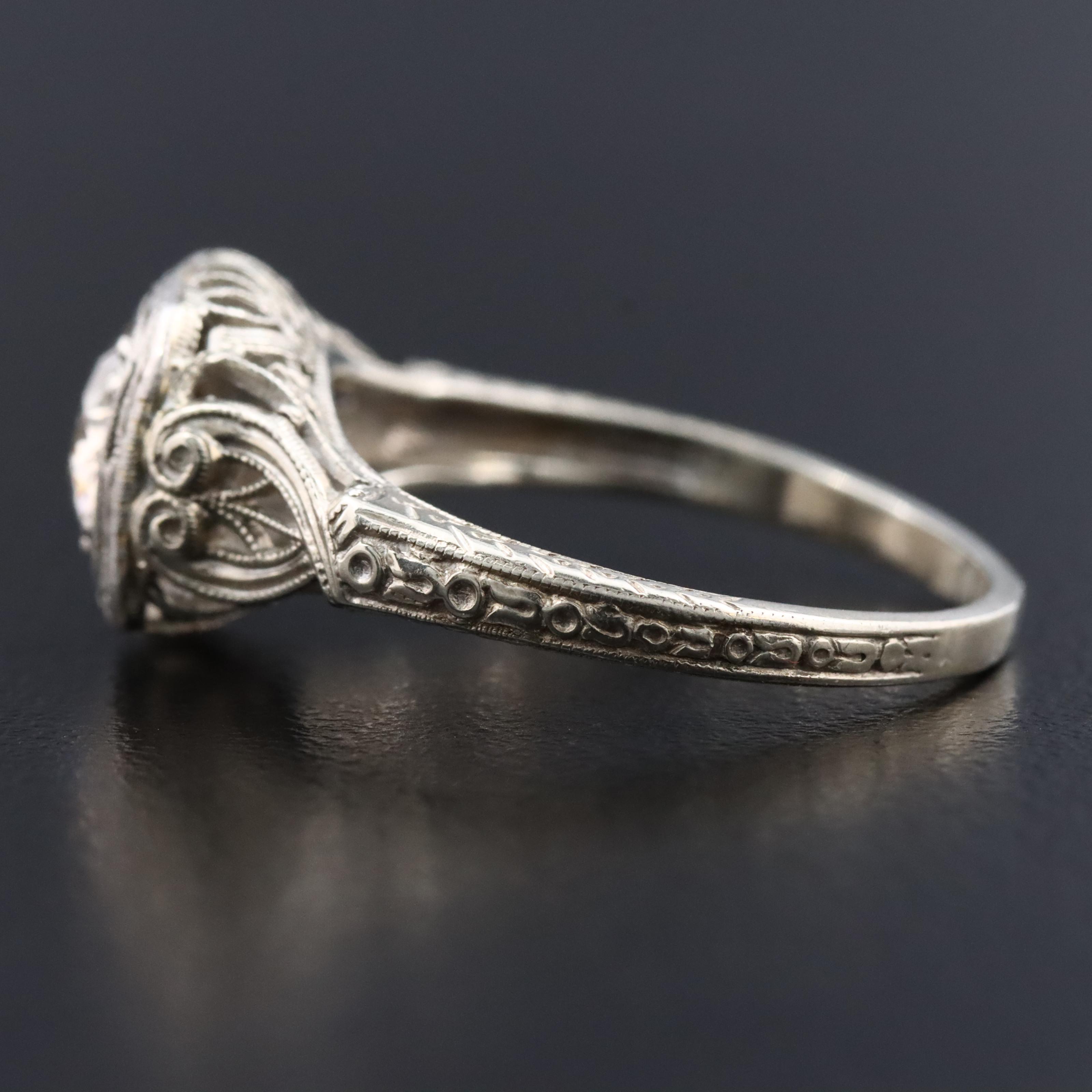 1930s 18K 0.85 CT Diamond Openwork with Milgrain Ring
