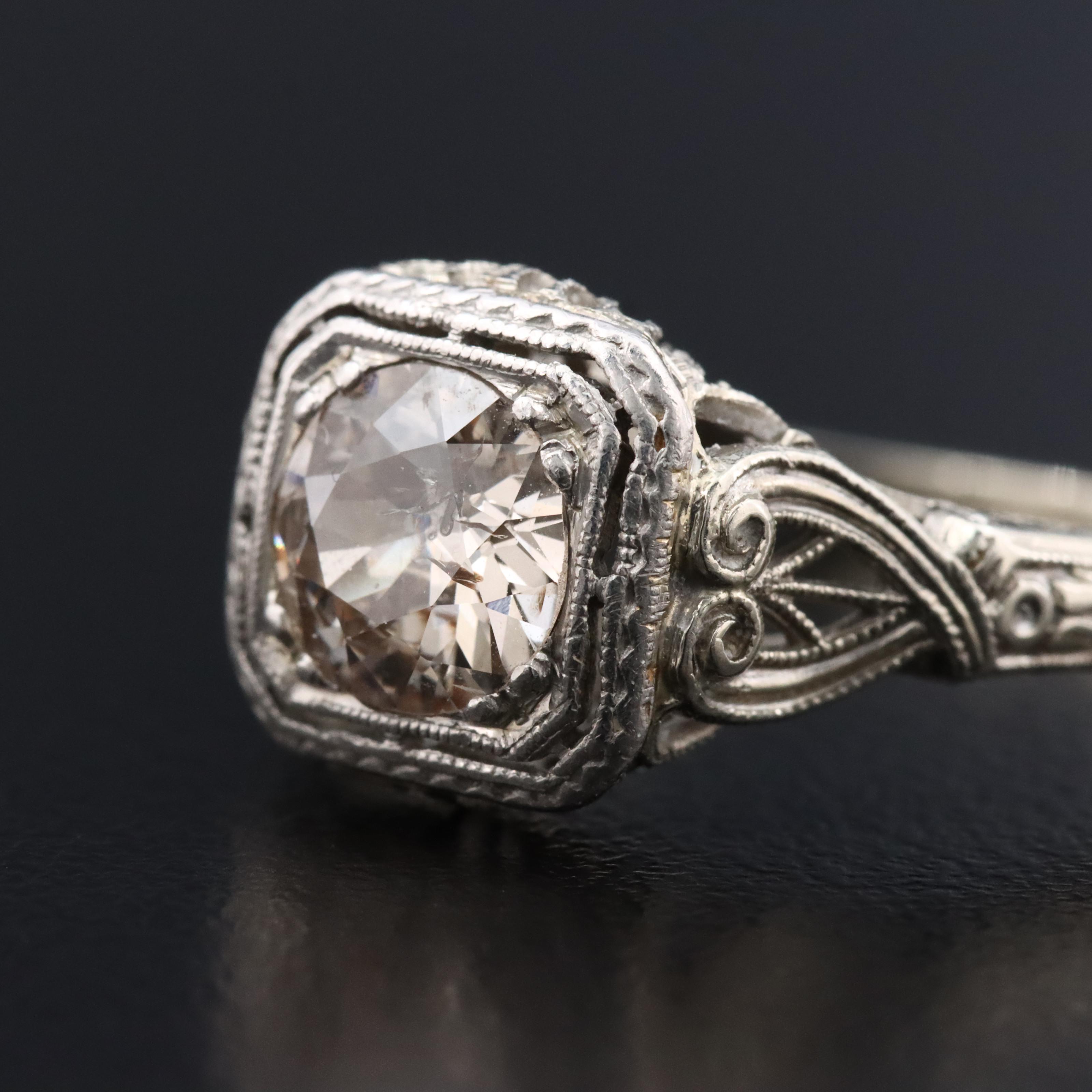1930s 18K 0.85 CT Diamond Openwork with Milgrain Ring