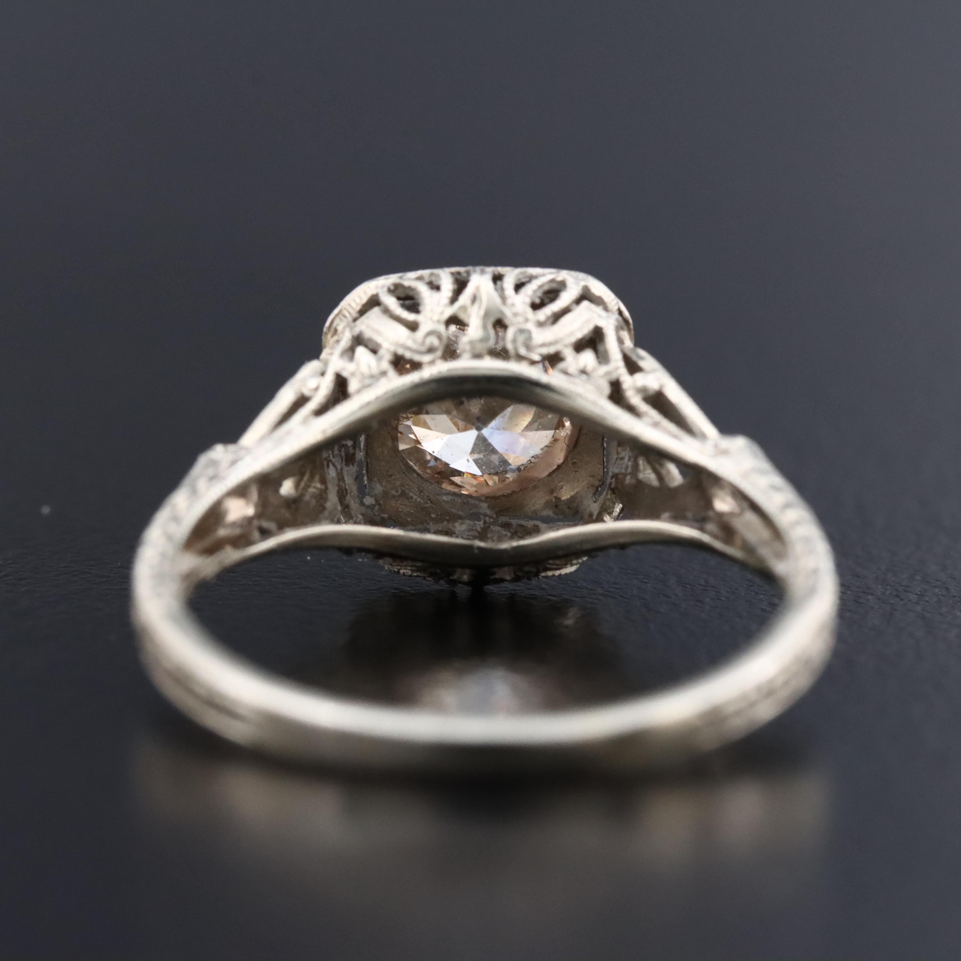 1930s 18K 0.85 CT Diamond Openwork with Milgrain Ring