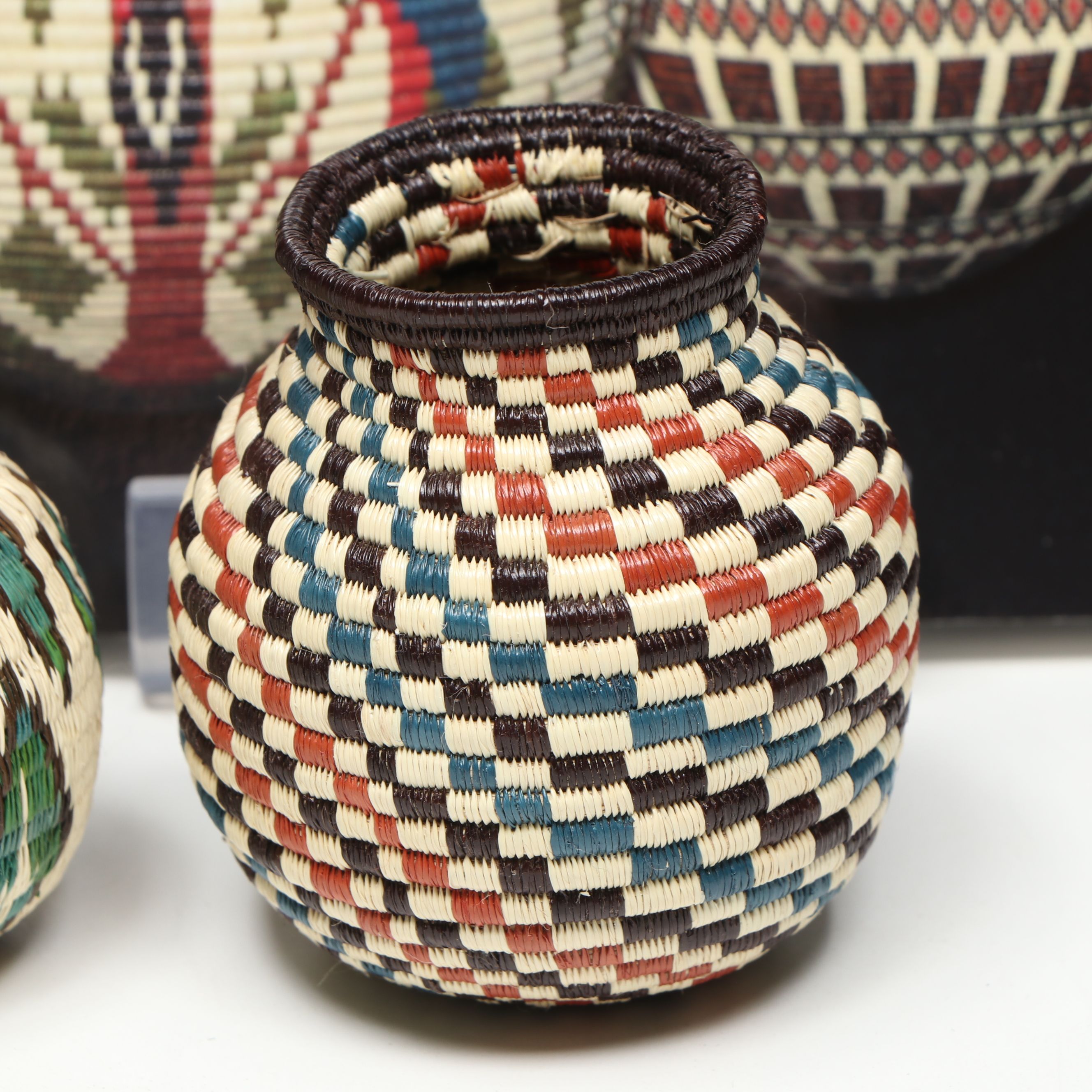 Panamanian Emberá-Wounaan Polychrome Chunga and Nahuala Fiber Baskets