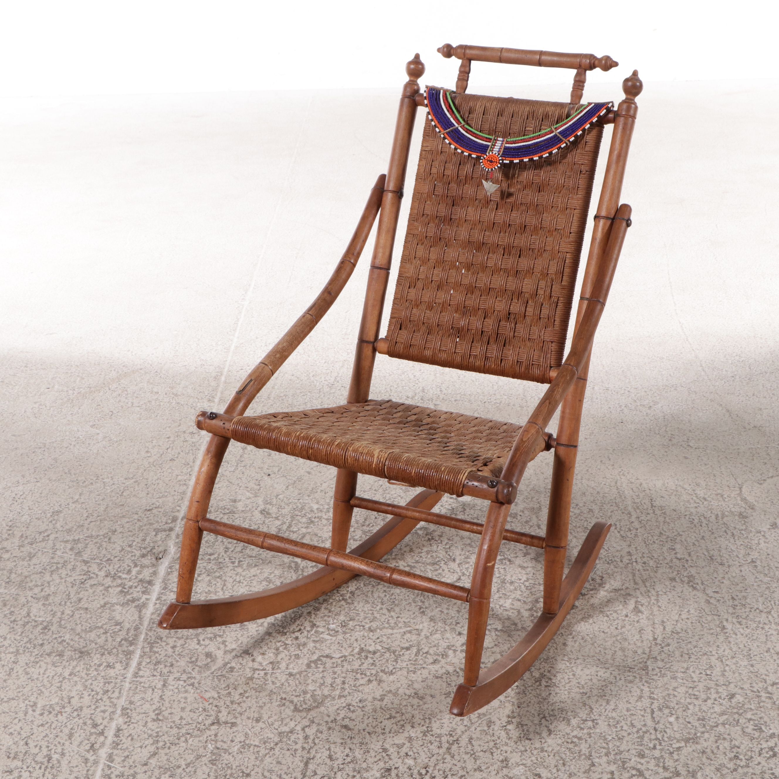 Victorian Aesthetic Movement Wood Rocking Chair with African Maasai Collar