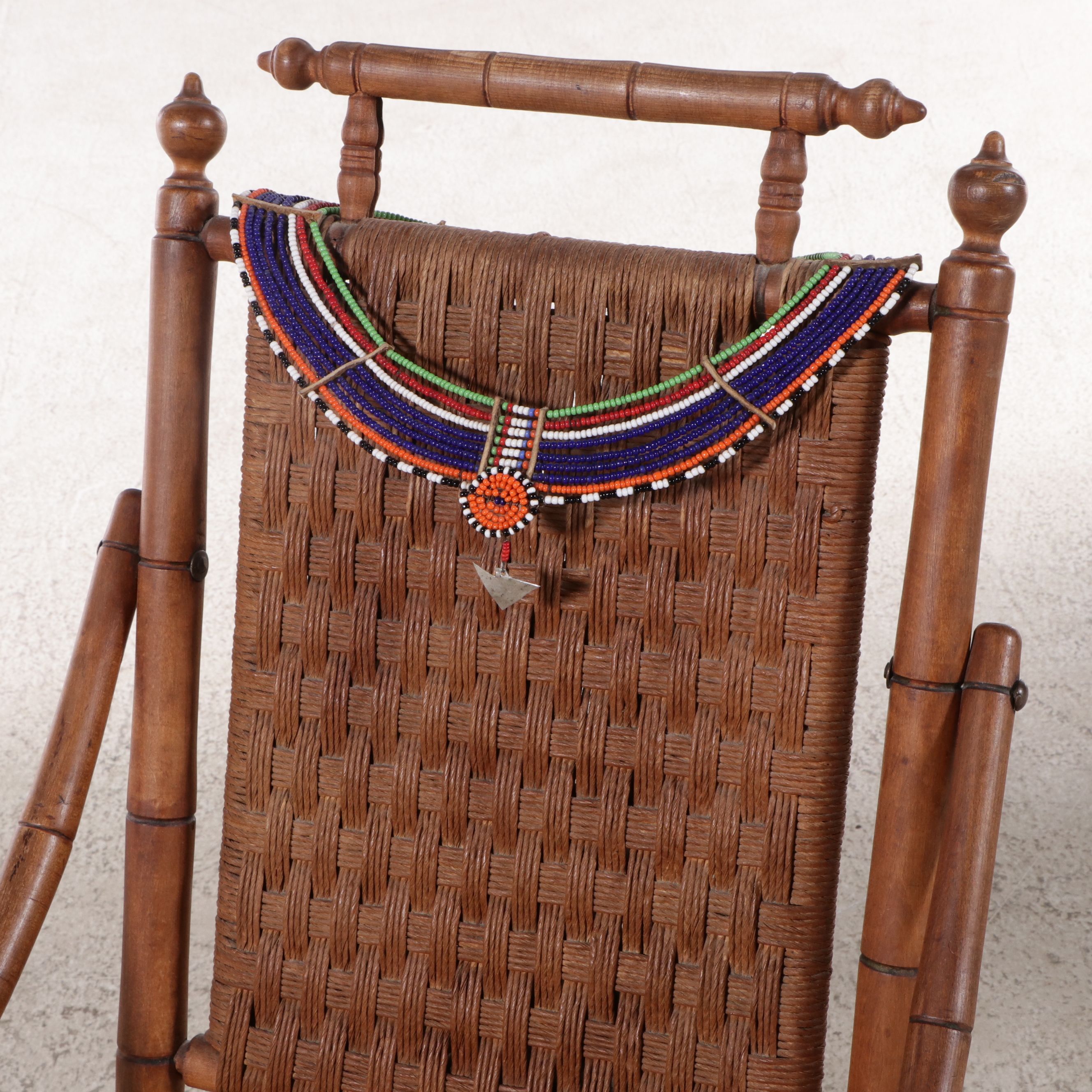 Victorian Aesthetic Movement Wood Rocking Chair with African Maasai Collar