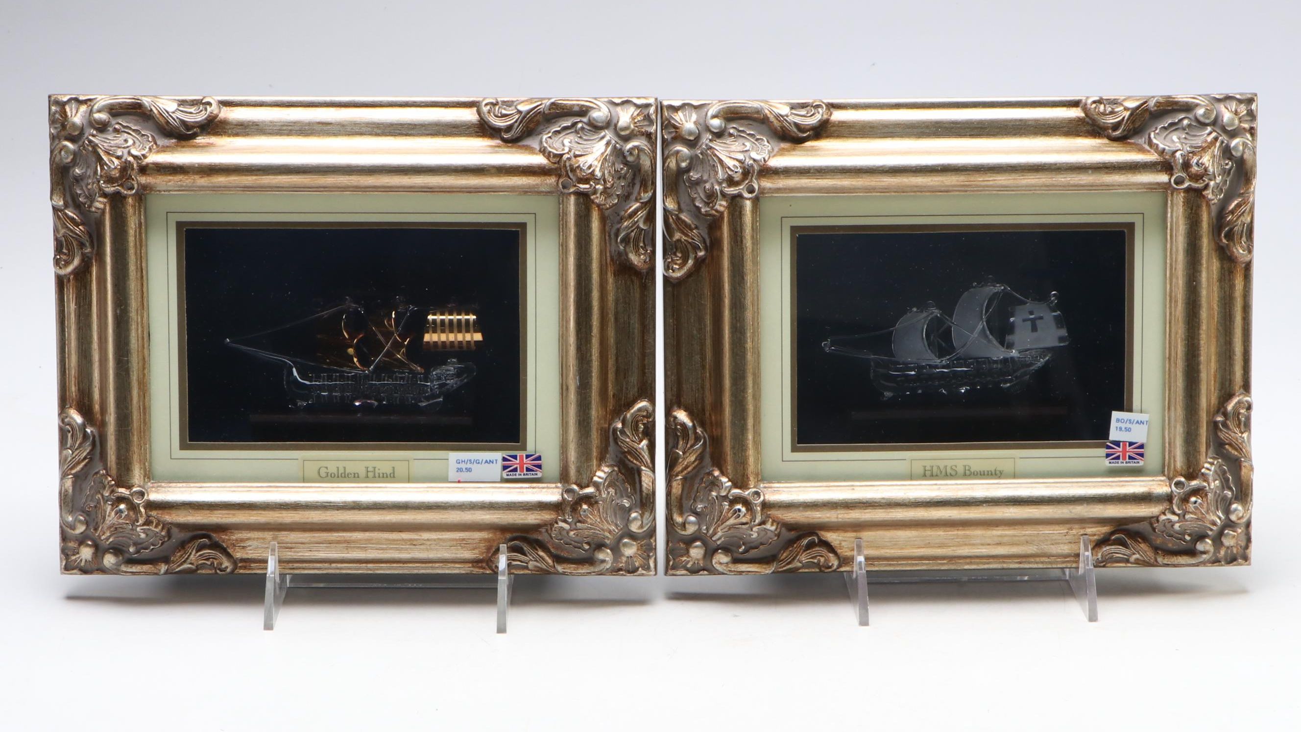 British Glass Model Golden Hind and HMS Bounty