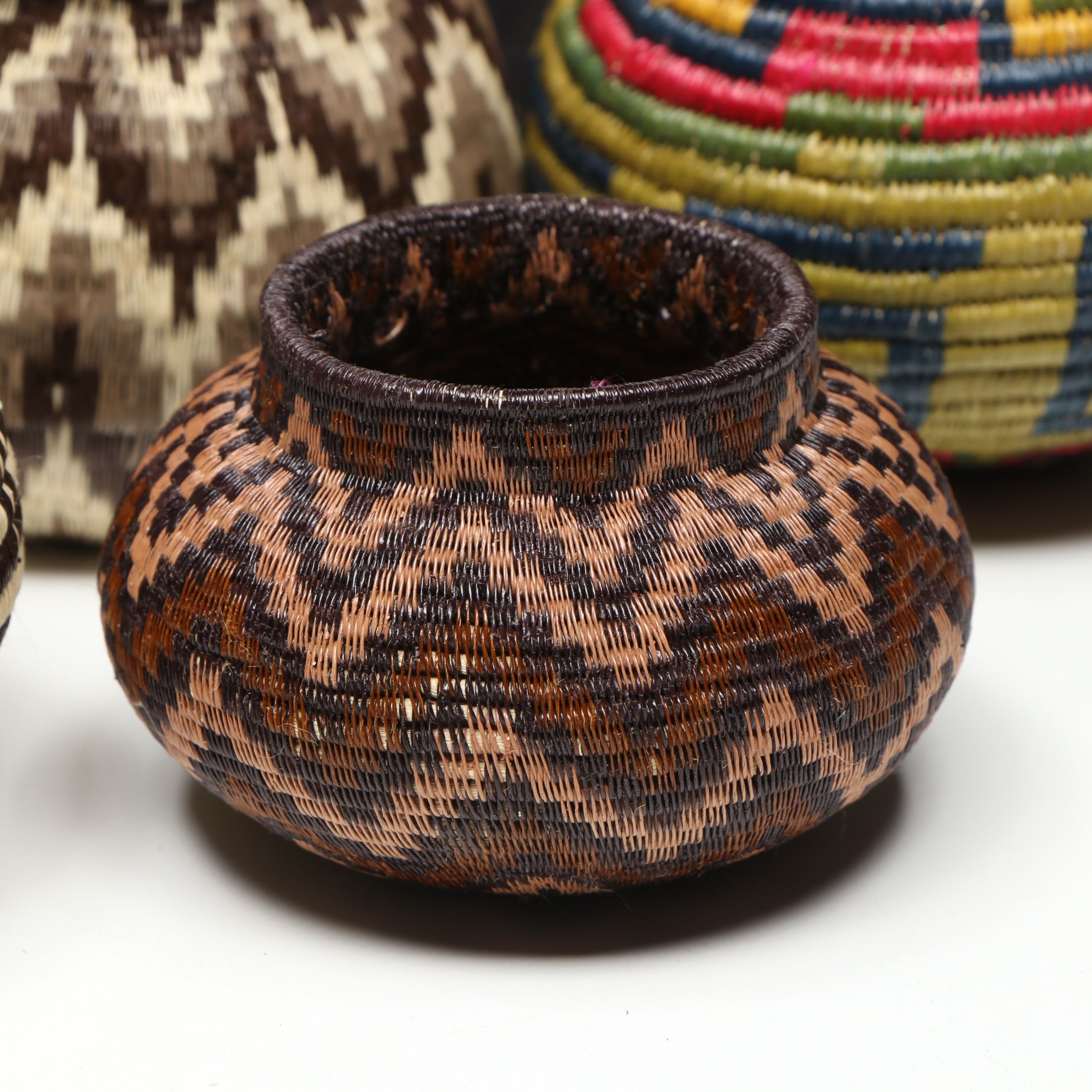 Panamanian Emberá-Wounaan Black Palm Chunga Fiber Geometric Baskets
