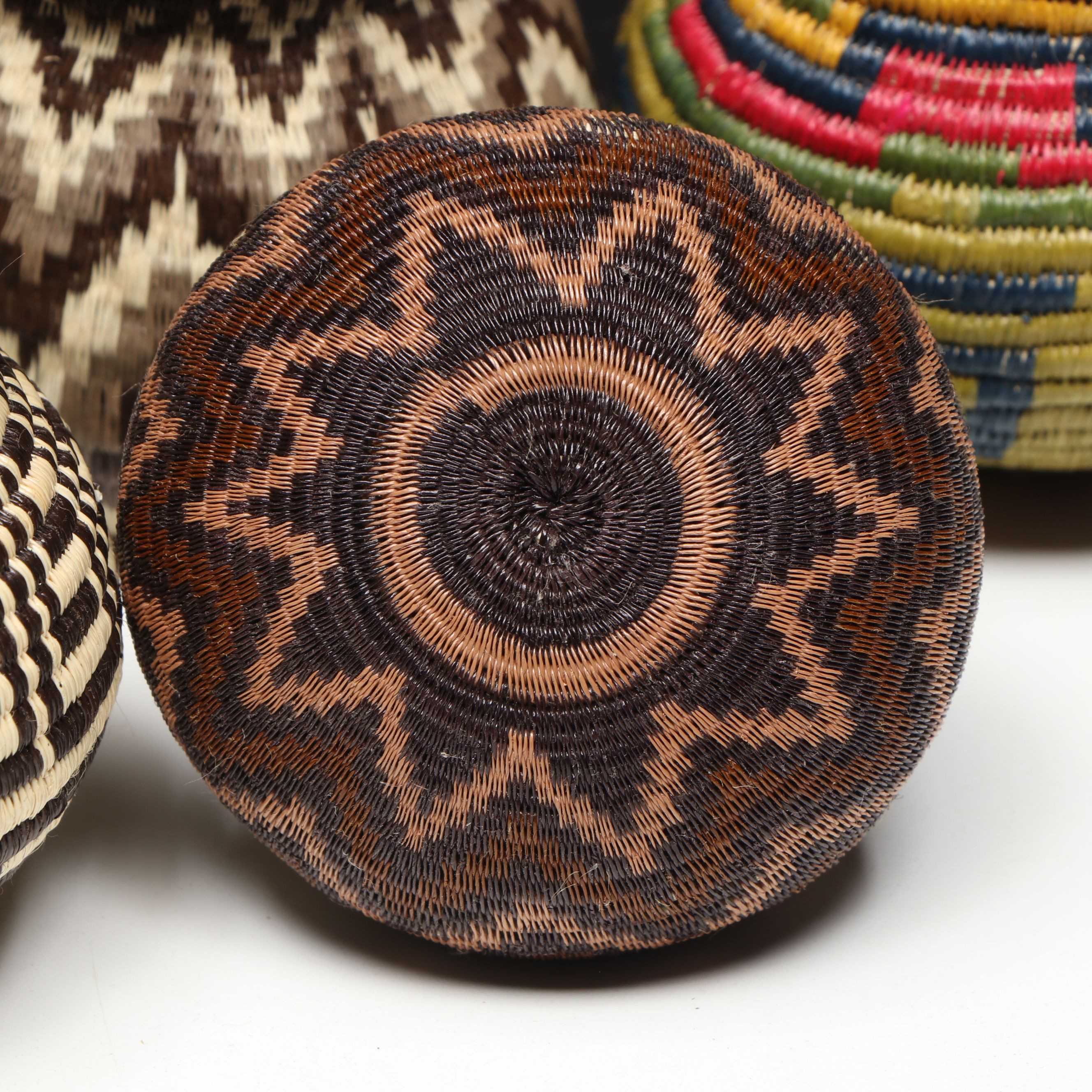 Panamanian Emberá-Wounaan Black Palm Chunga Fiber Geometric Baskets