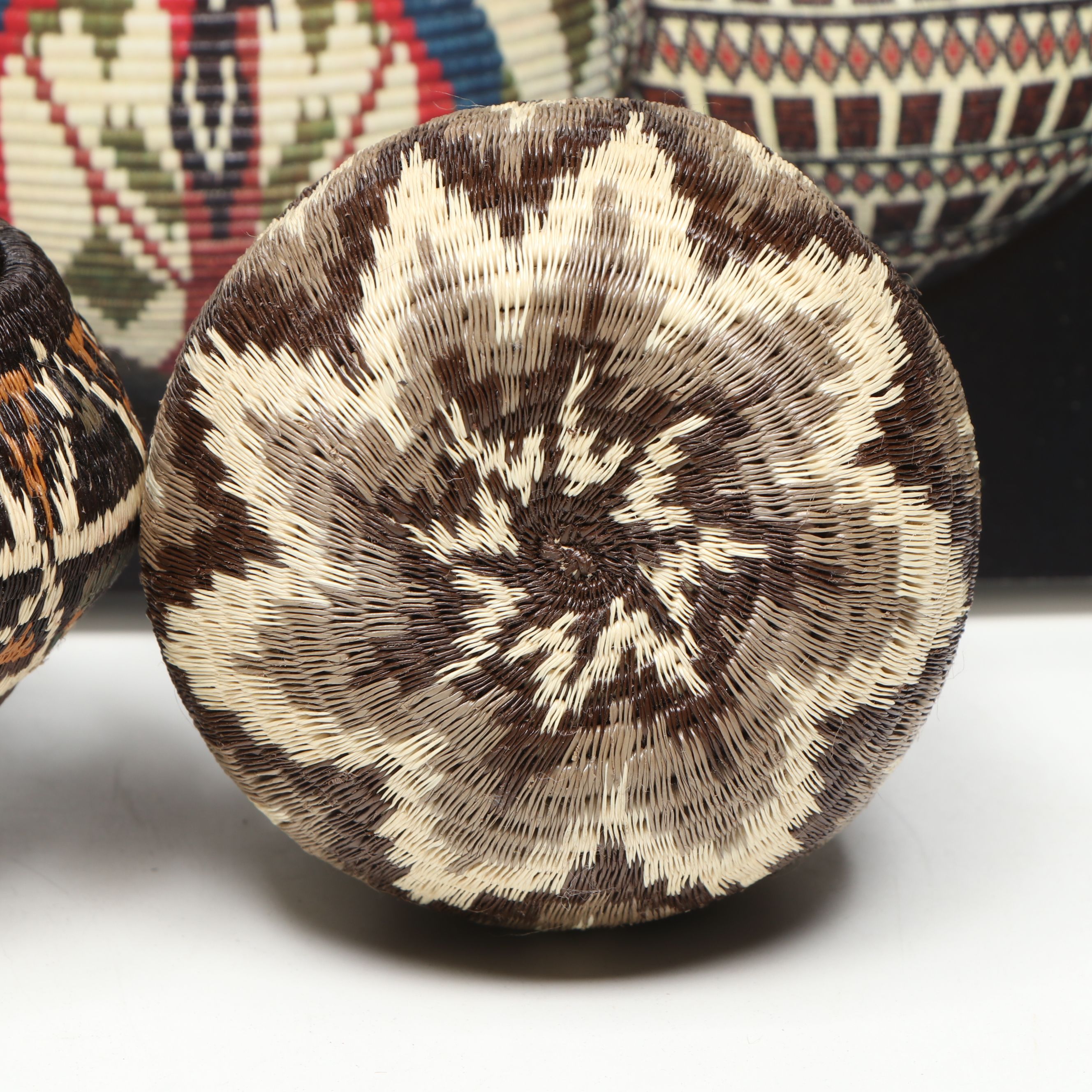 Panamanian Emberá-Wounaan Black Palm Chunga Fiber Geometric Baskets