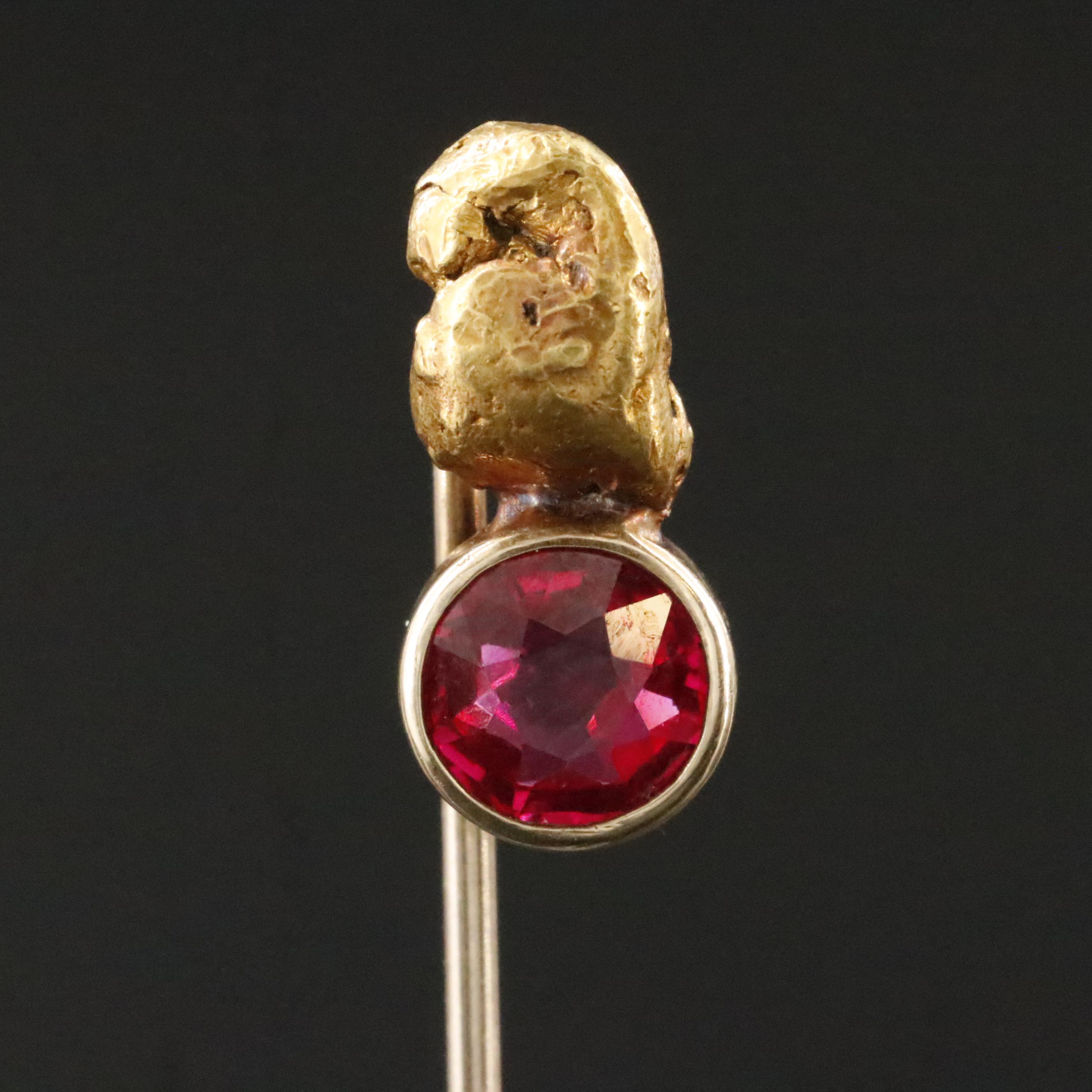 22K Gold Nugget Ruby Stickpin