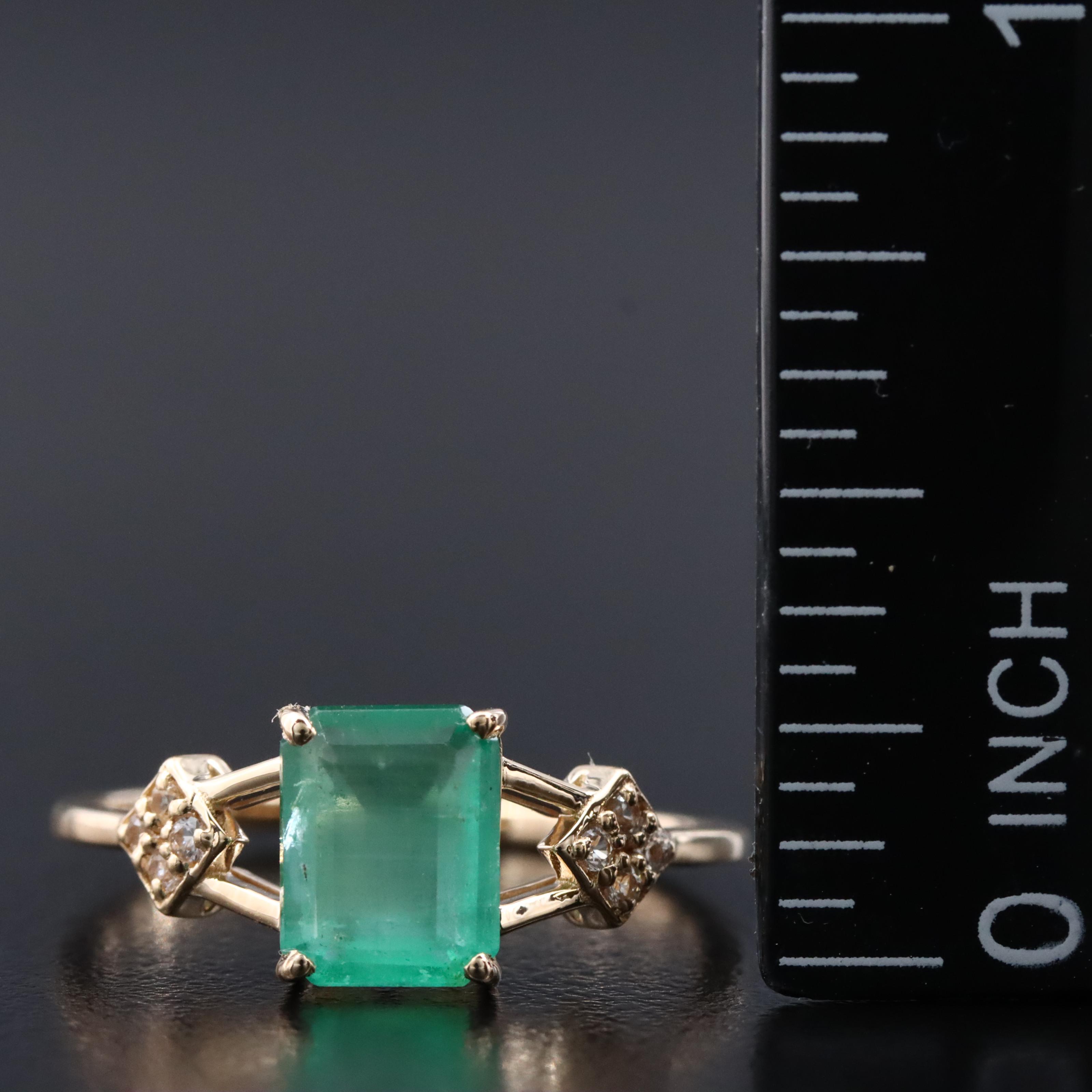 14K 1.22 CT Emerald and White Sapphire Ring
