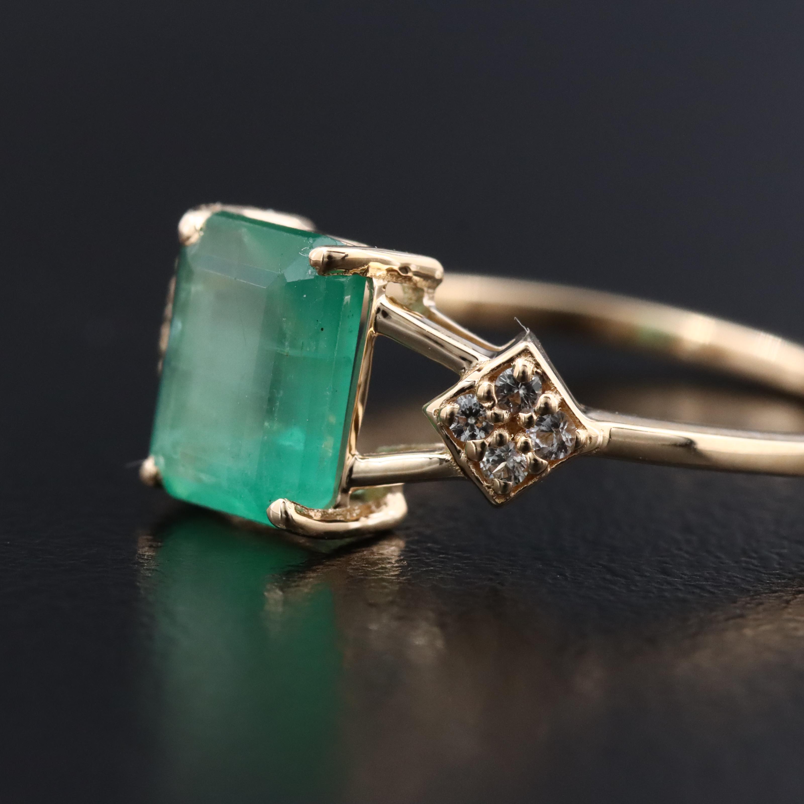 14K 1.22 CT Emerald and White Sapphire Ring
