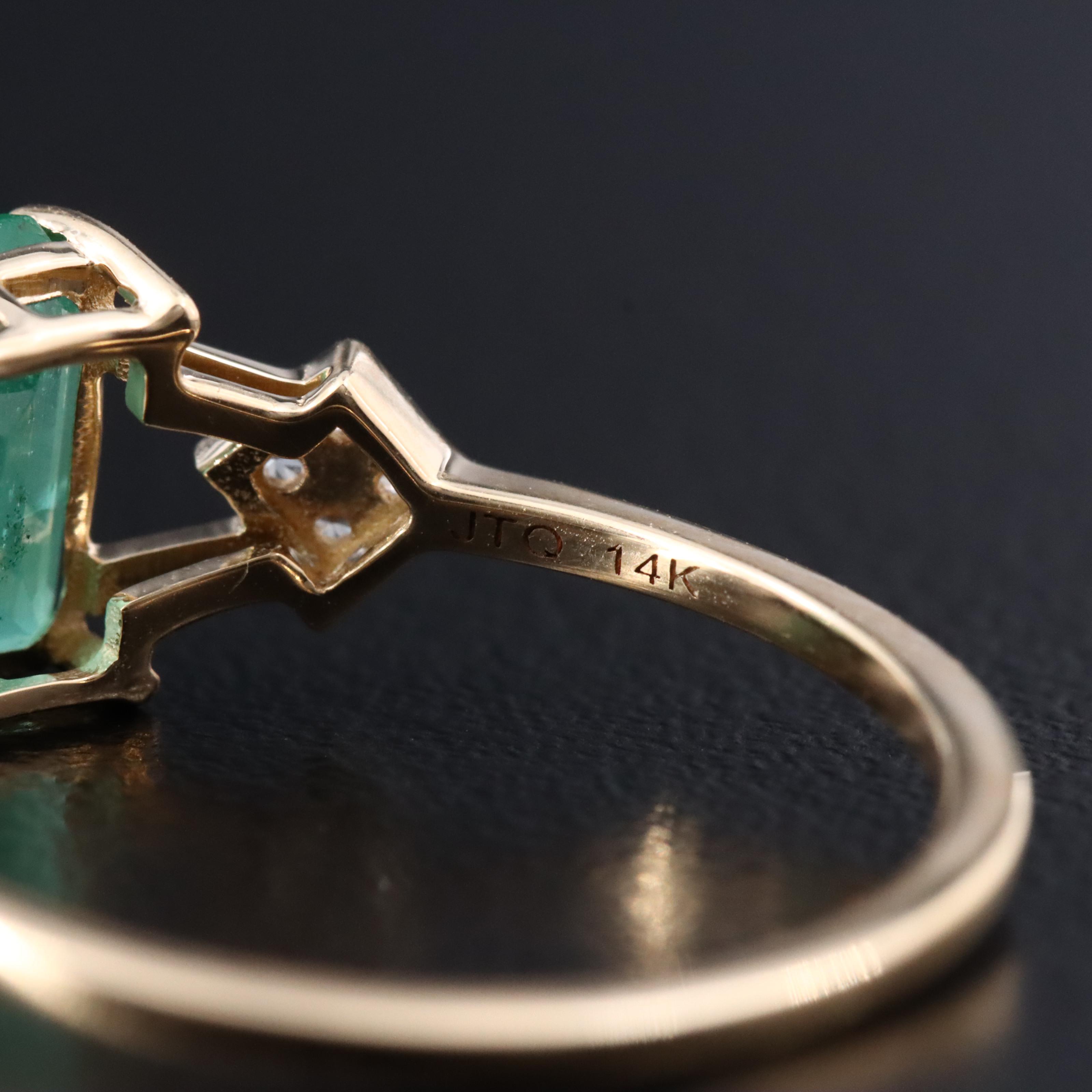 14K 1.22 CT Emerald and White Sapphire Ring