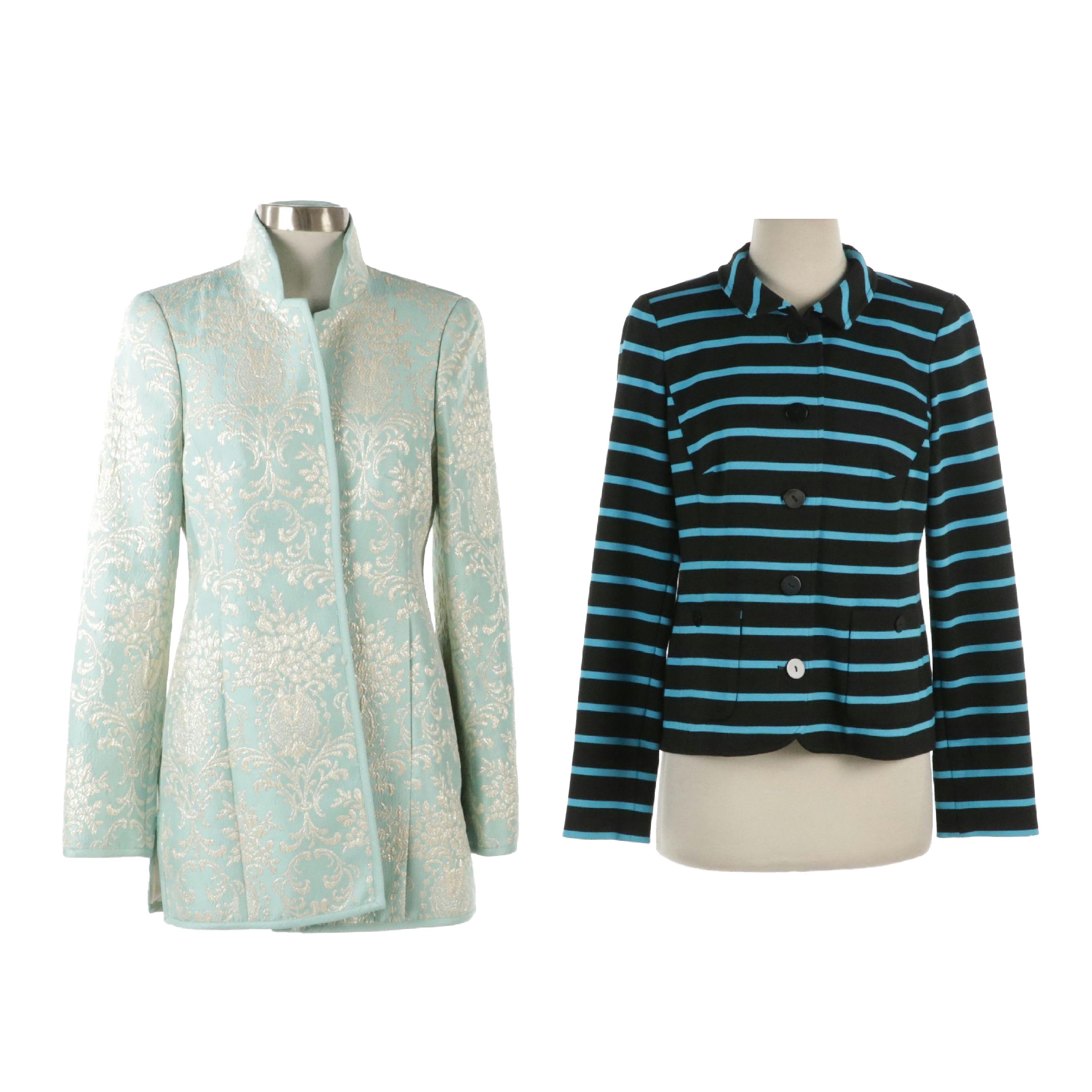 Nina McLemore Stripe Button-Front Jacket and Jacquard Jacket
