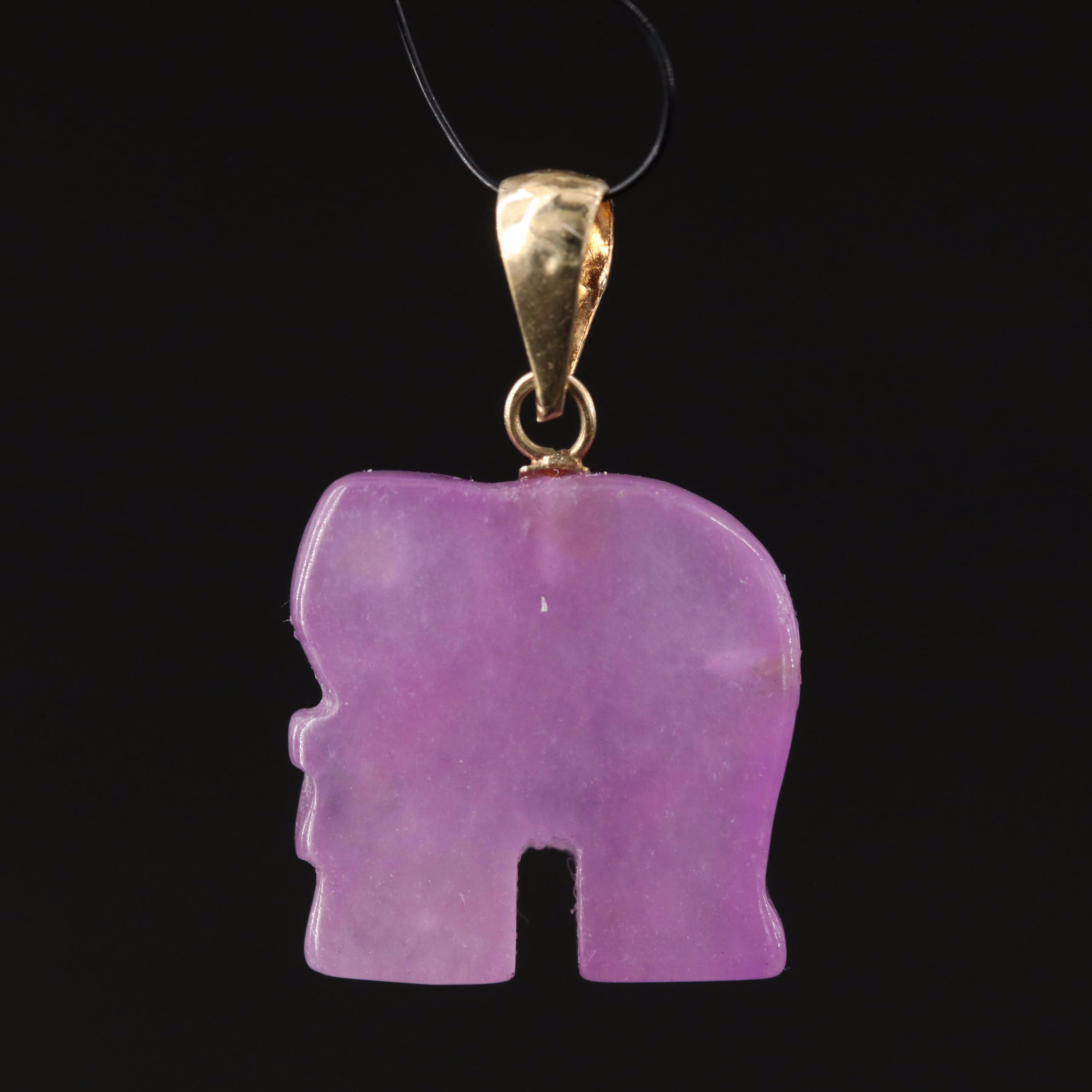 14K Carved Jadeite Elephant Pendant