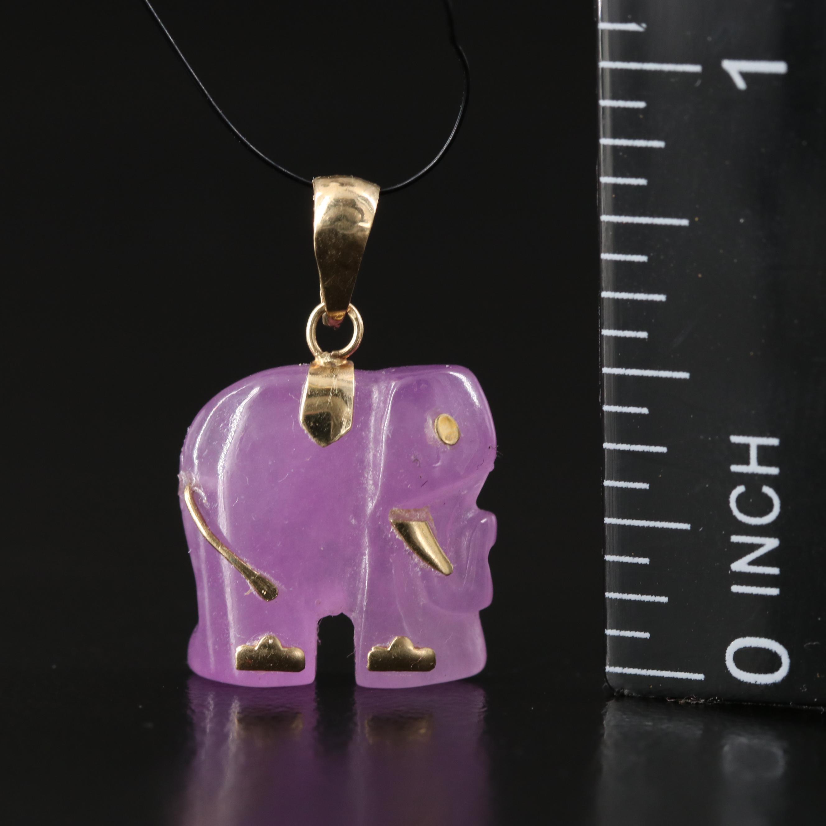 14K Carved Jadeite Elephant Pendant