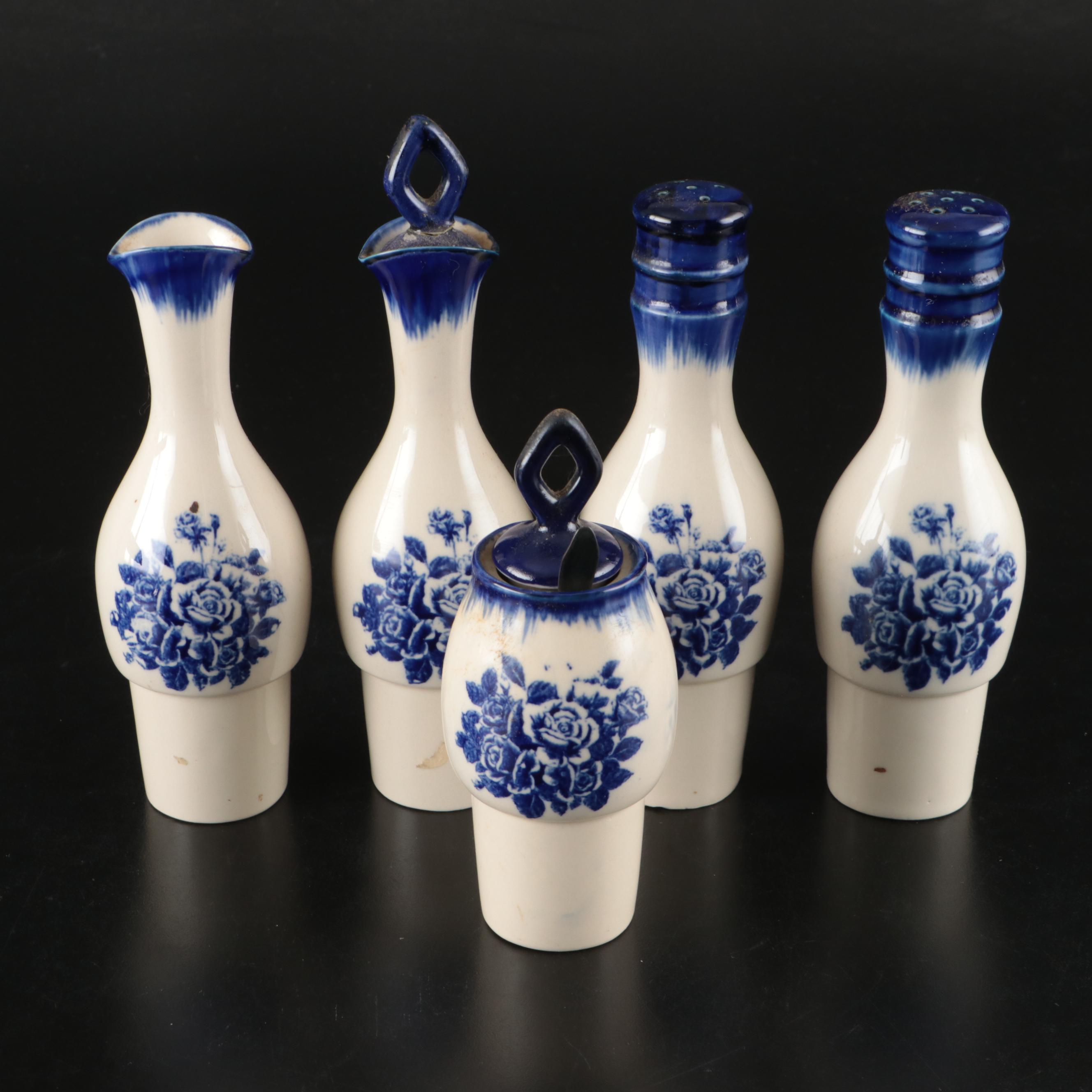 Weighted Sterling Candle Holders with Silver Plate and Ceramic Condiment Caddy