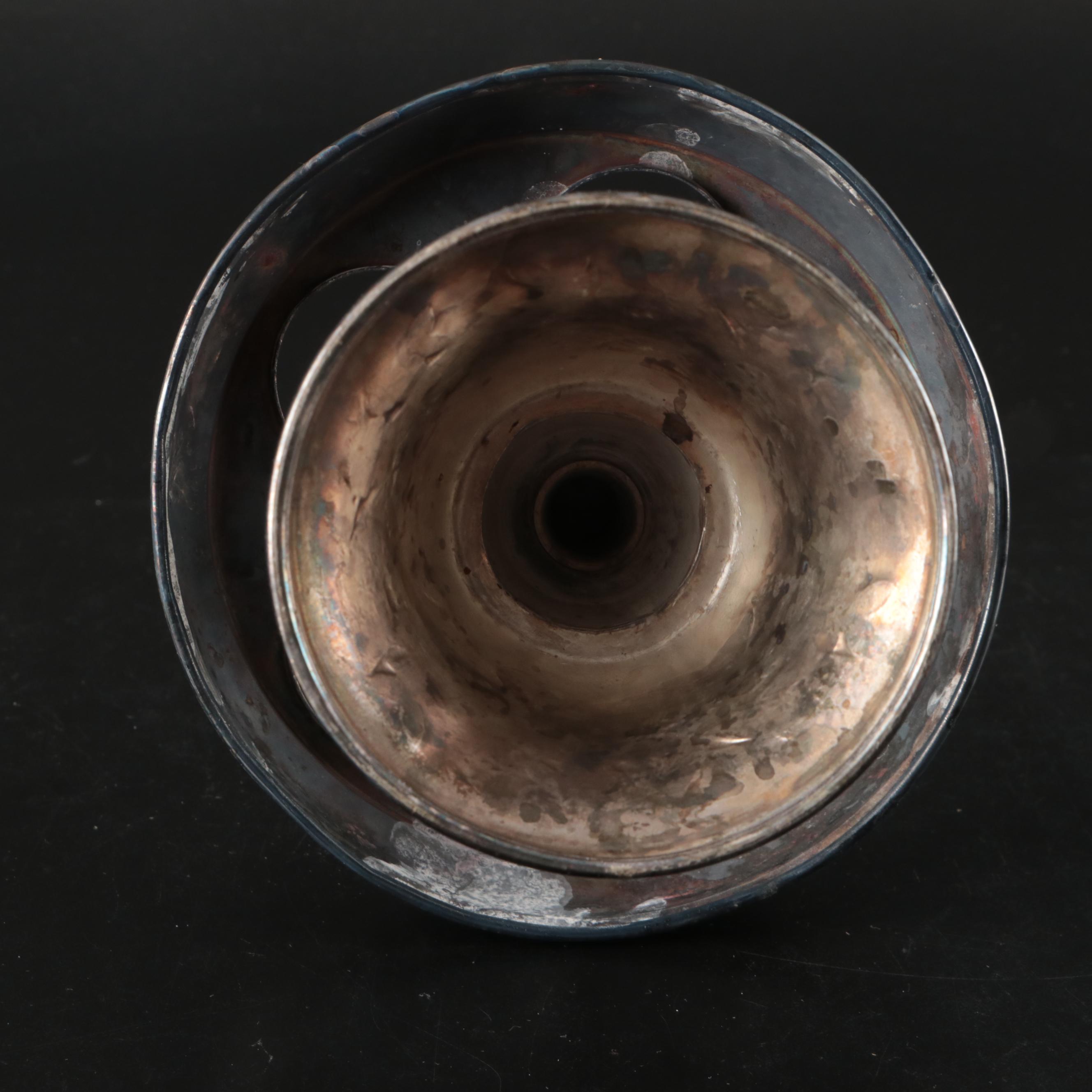 Weighted Sterling Candle Holders with Silver Plate and Ceramic Condiment Caddy