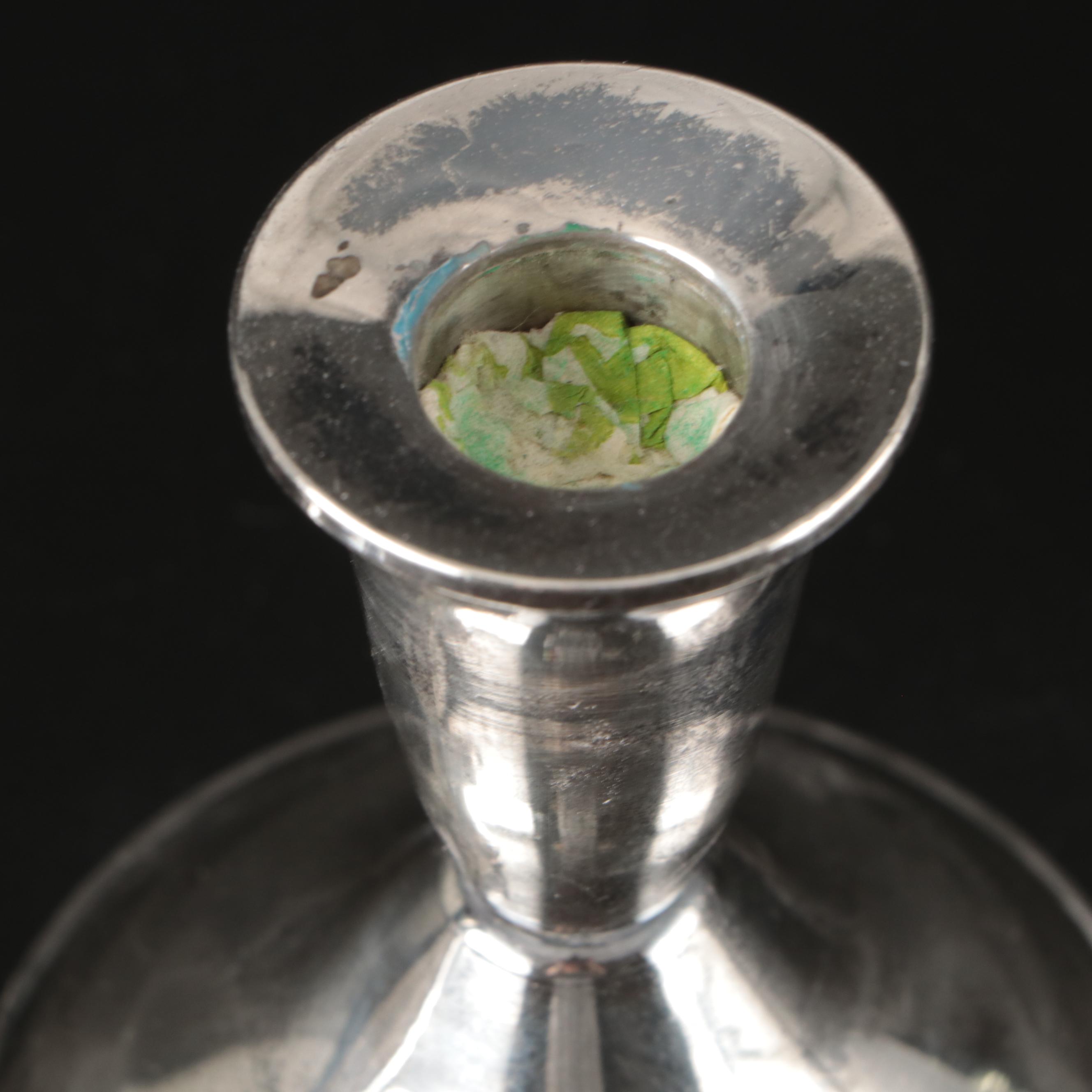 Weighted Sterling Candle Holders with Silver Plate and Ceramic Condiment Caddy