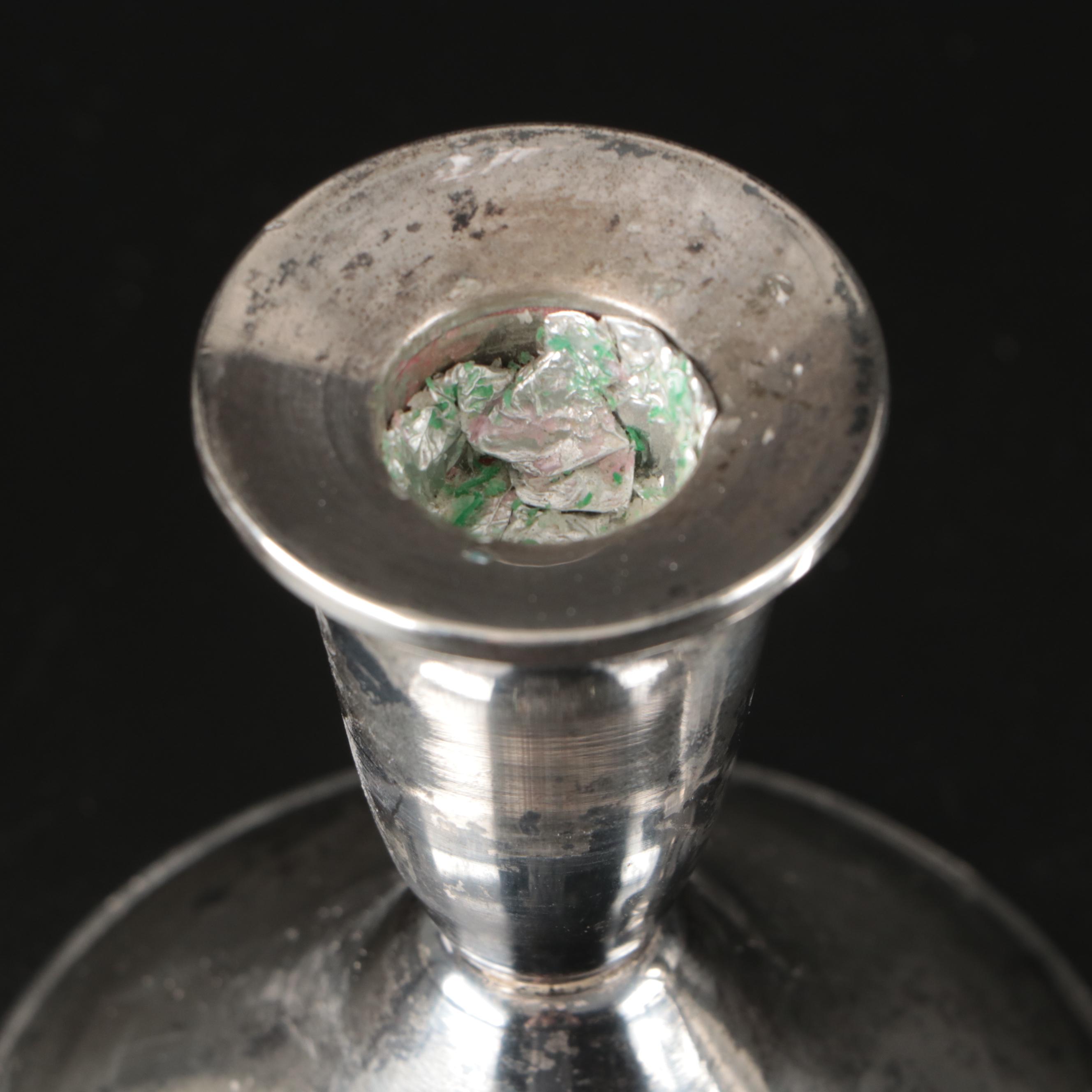 Weighted Sterling Candle Holders with Silver Plate and Ceramic Condiment Caddy