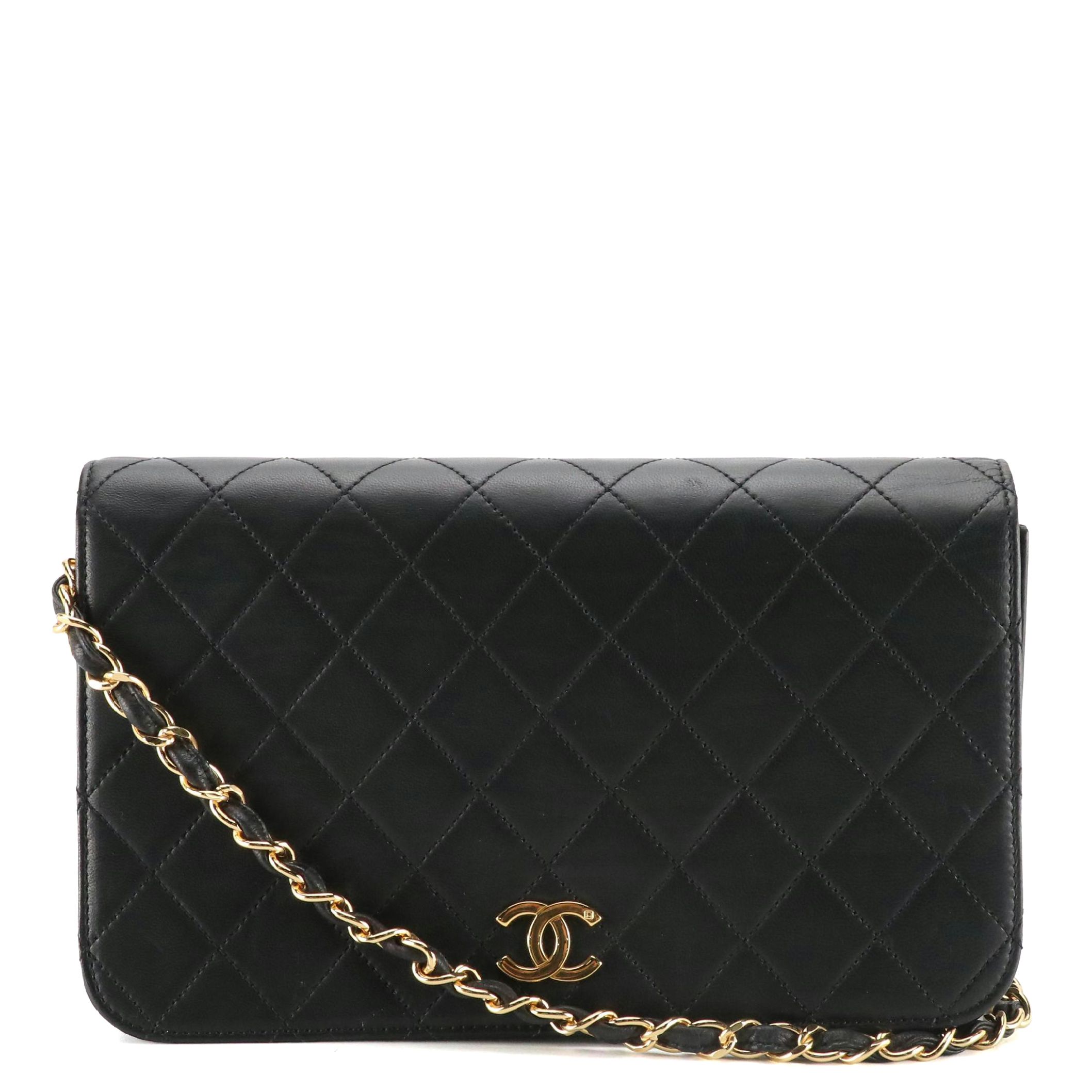 Chanel Full Flap Chain Link Shoulder Bag in Black Matelasse Lambskin