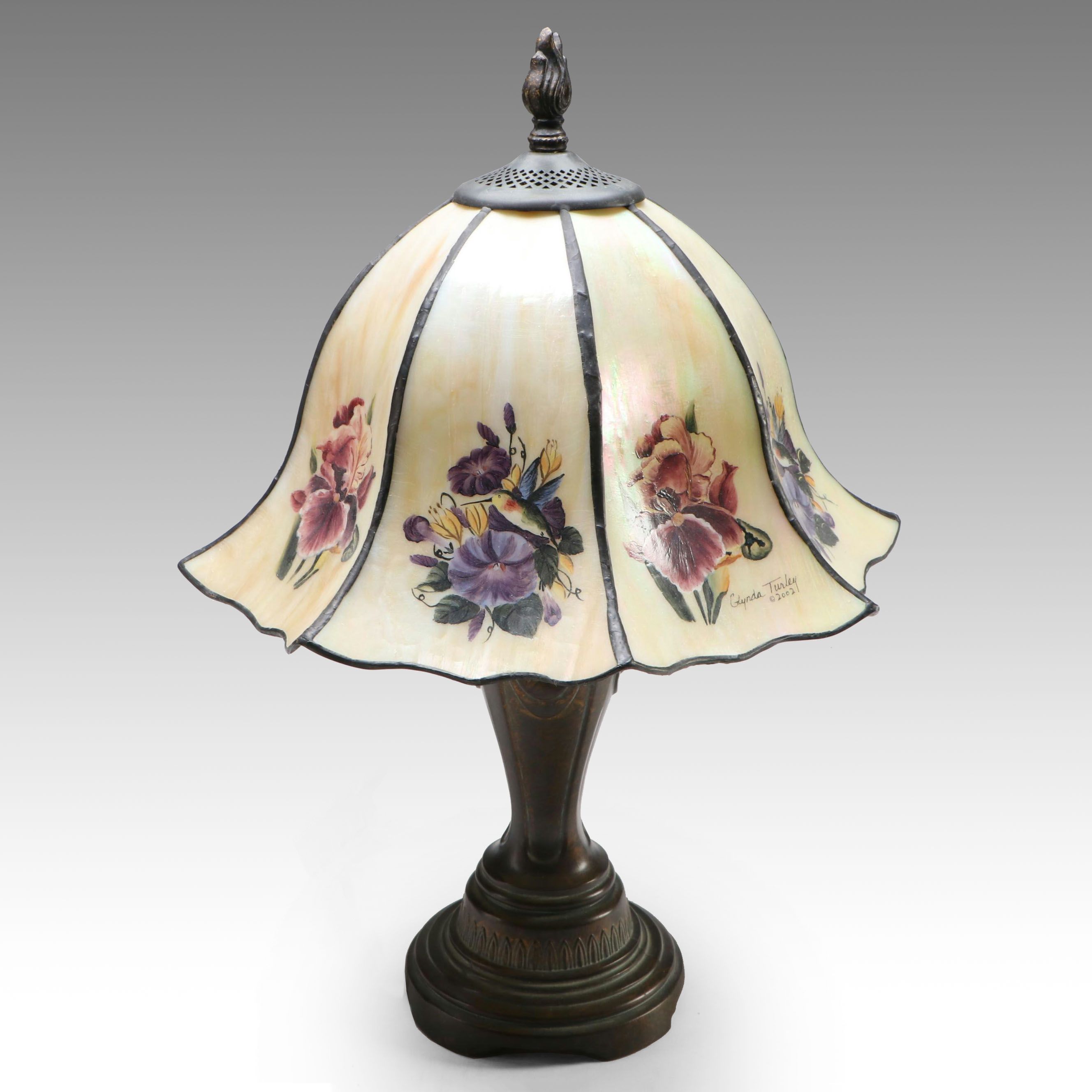 Glynda Turley Bronzed Table Lamp with Iridescent Floral Shade