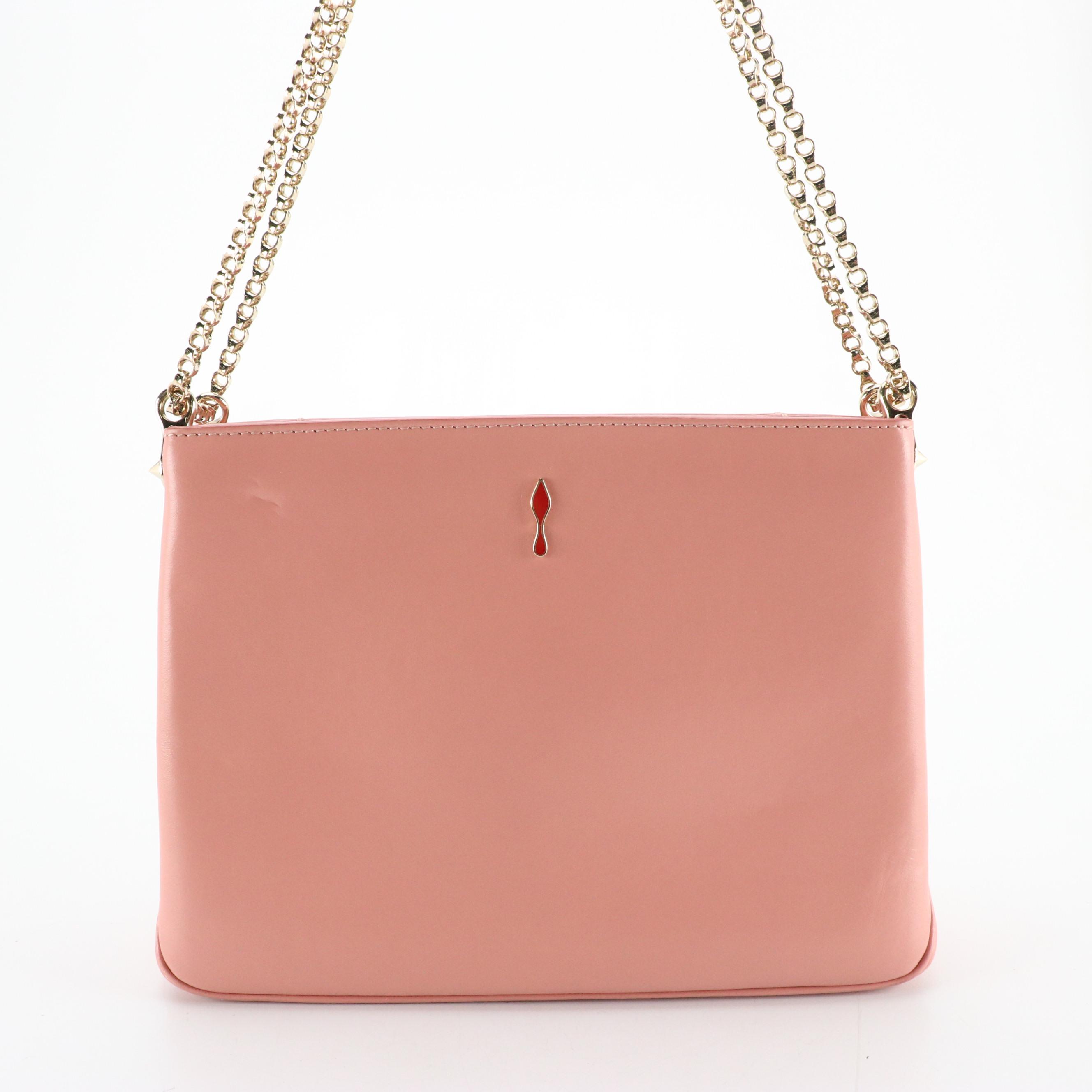 Christian Louboutin Triloubi Studded Shoulder Bag in Pink Calfskin Leather