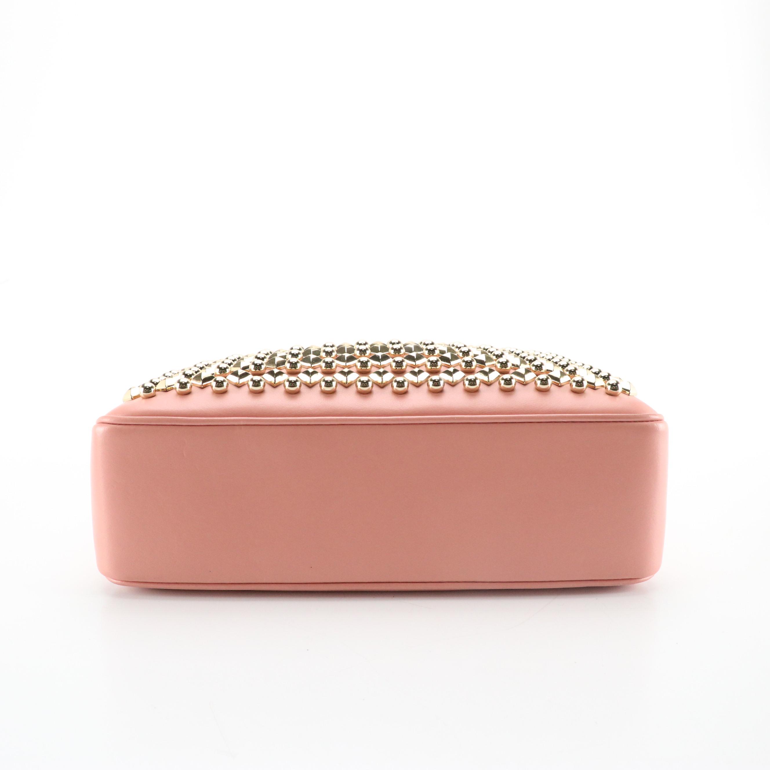 Christian Louboutin Triloubi Studded Shoulder Bag in Pink Calfskin Leather