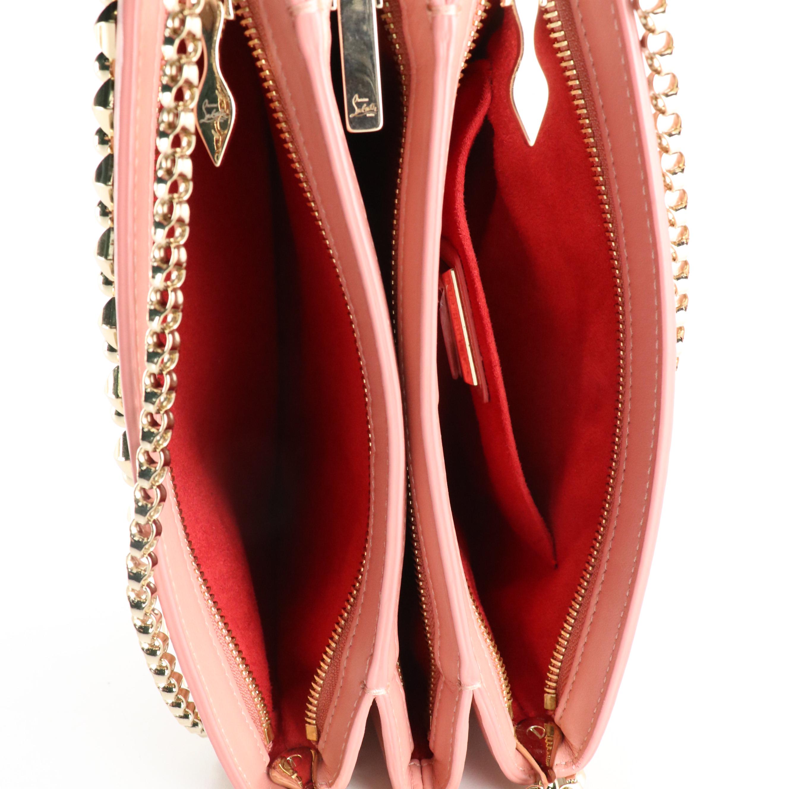 Christian Louboutin Triloubi Studded Shoulder Bag in Pink Calfskin Leather