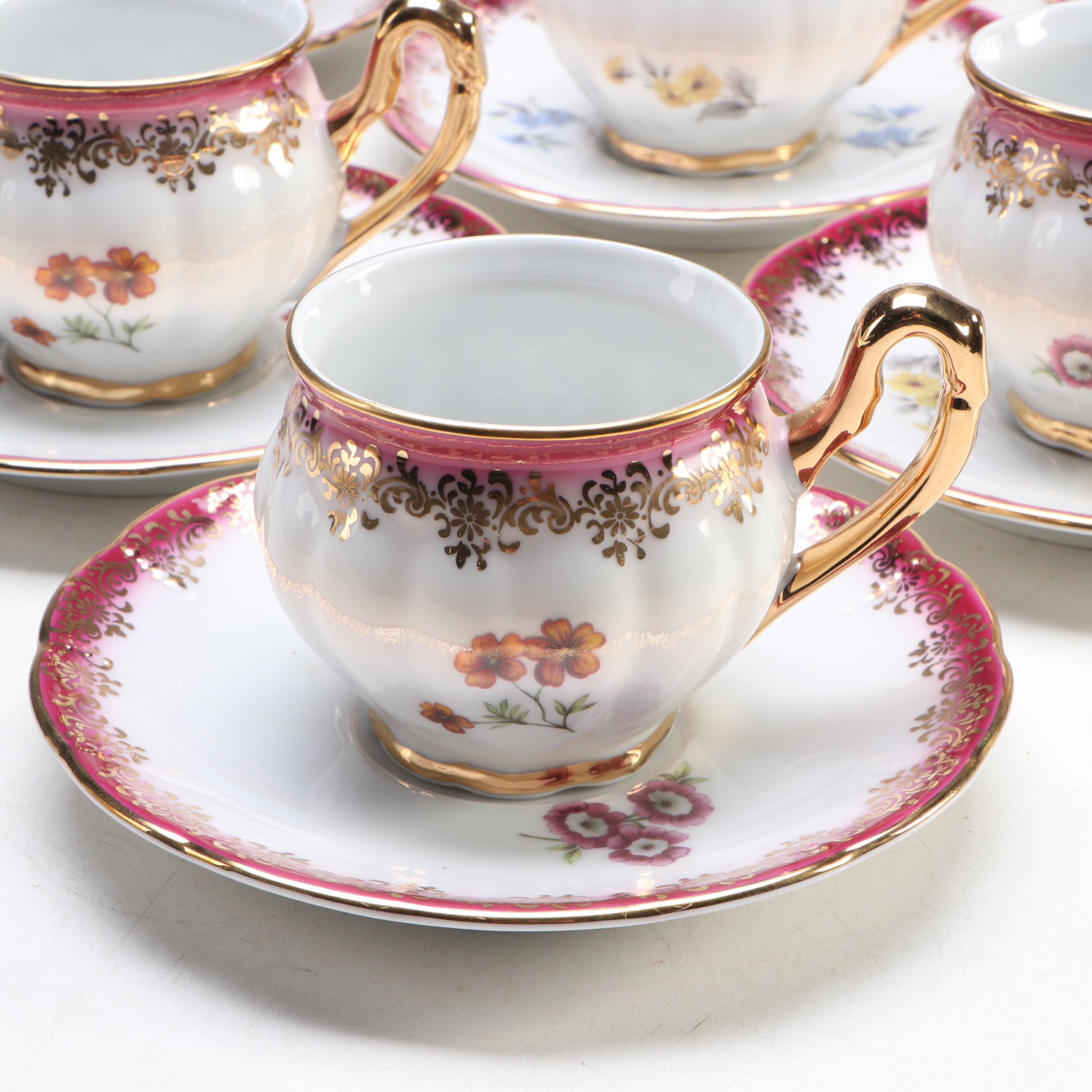 Haas-Czjzek Floral Porcelain Tea Ware with Lenox "Landmark Platinum" Mugs