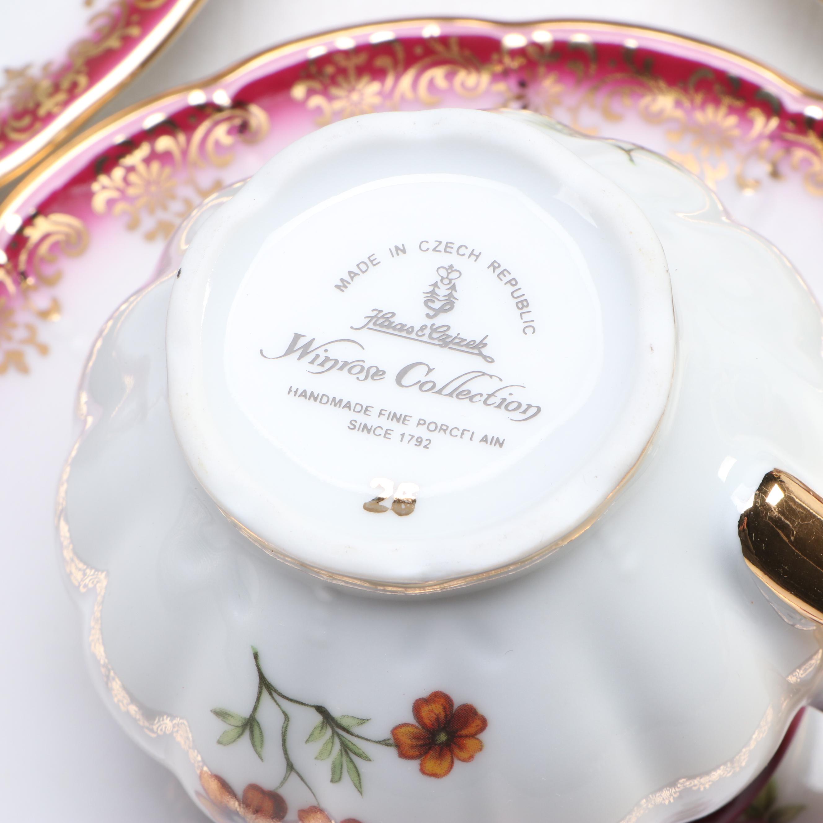 Haas-Czjzek Floral Porcelain Tea Ware with Lenox "Landmark Platinum" Mugs