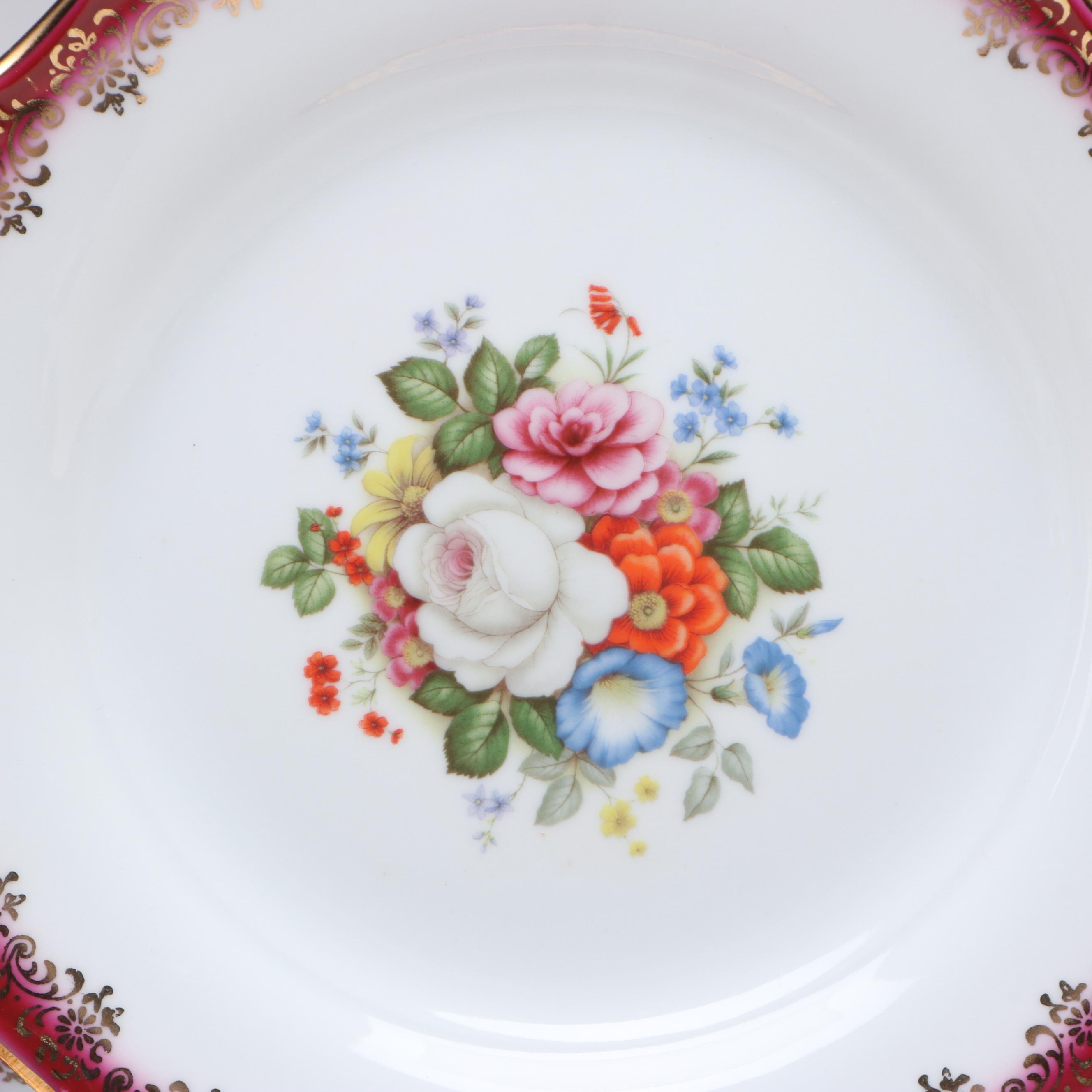 Haas-Czjzek Floral Porcelain Tea Ware with Lenox "Landmark Platinum" Mugs