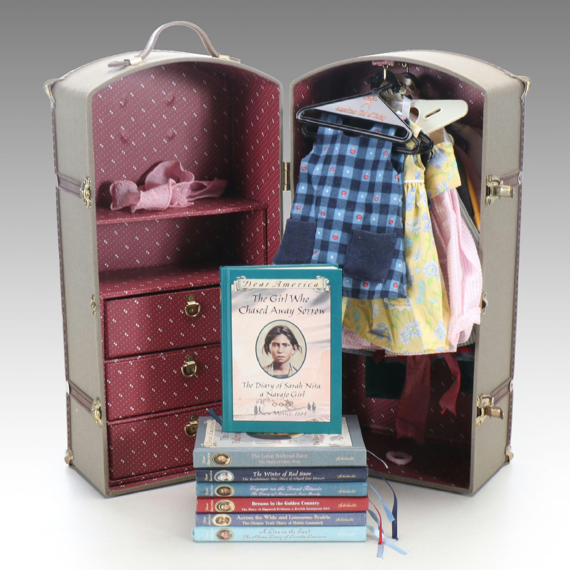 Pleasant Company Storage Case with Doll Clothing and Fiction Books