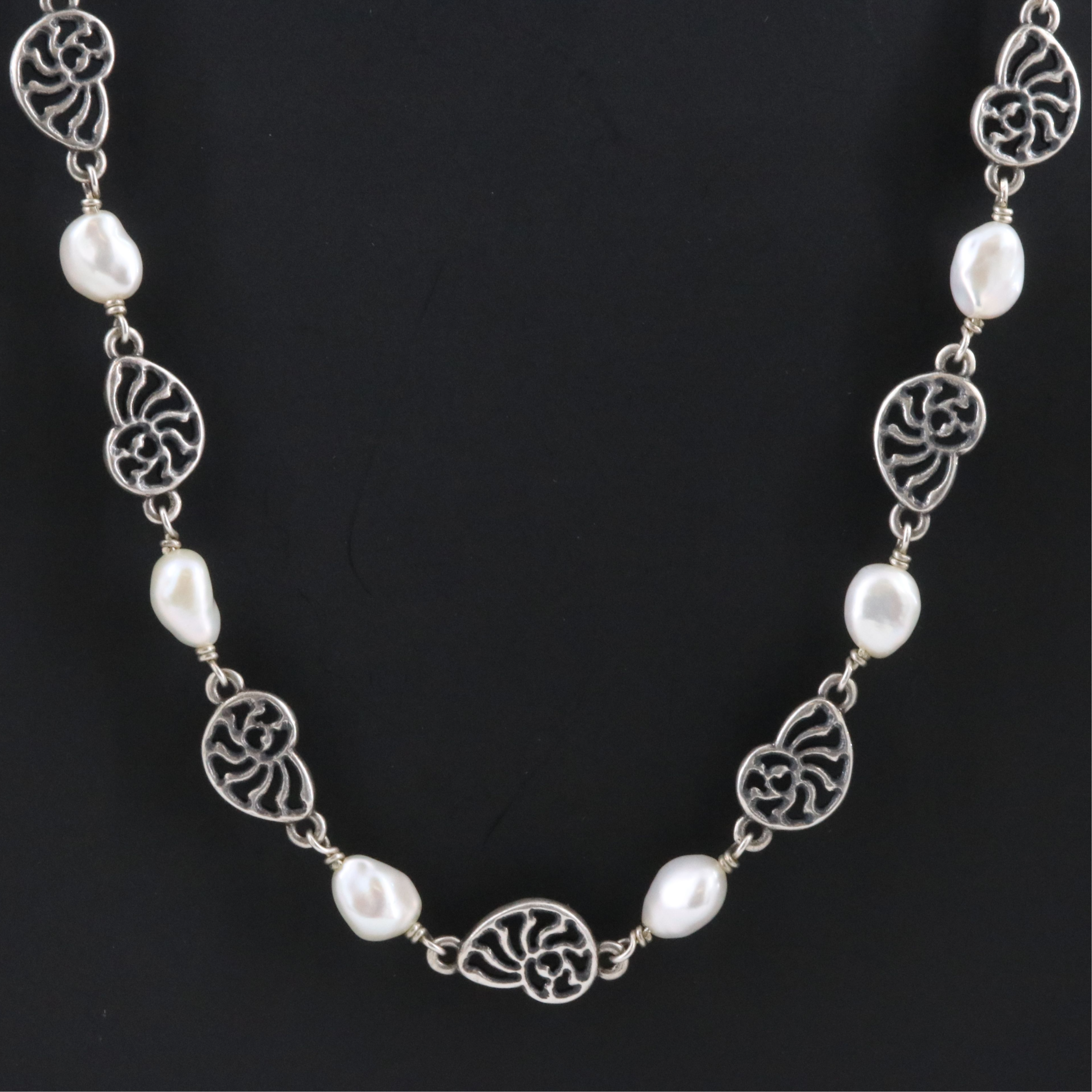James Avery Sterling Pearl and Nautilus Shell Necklace