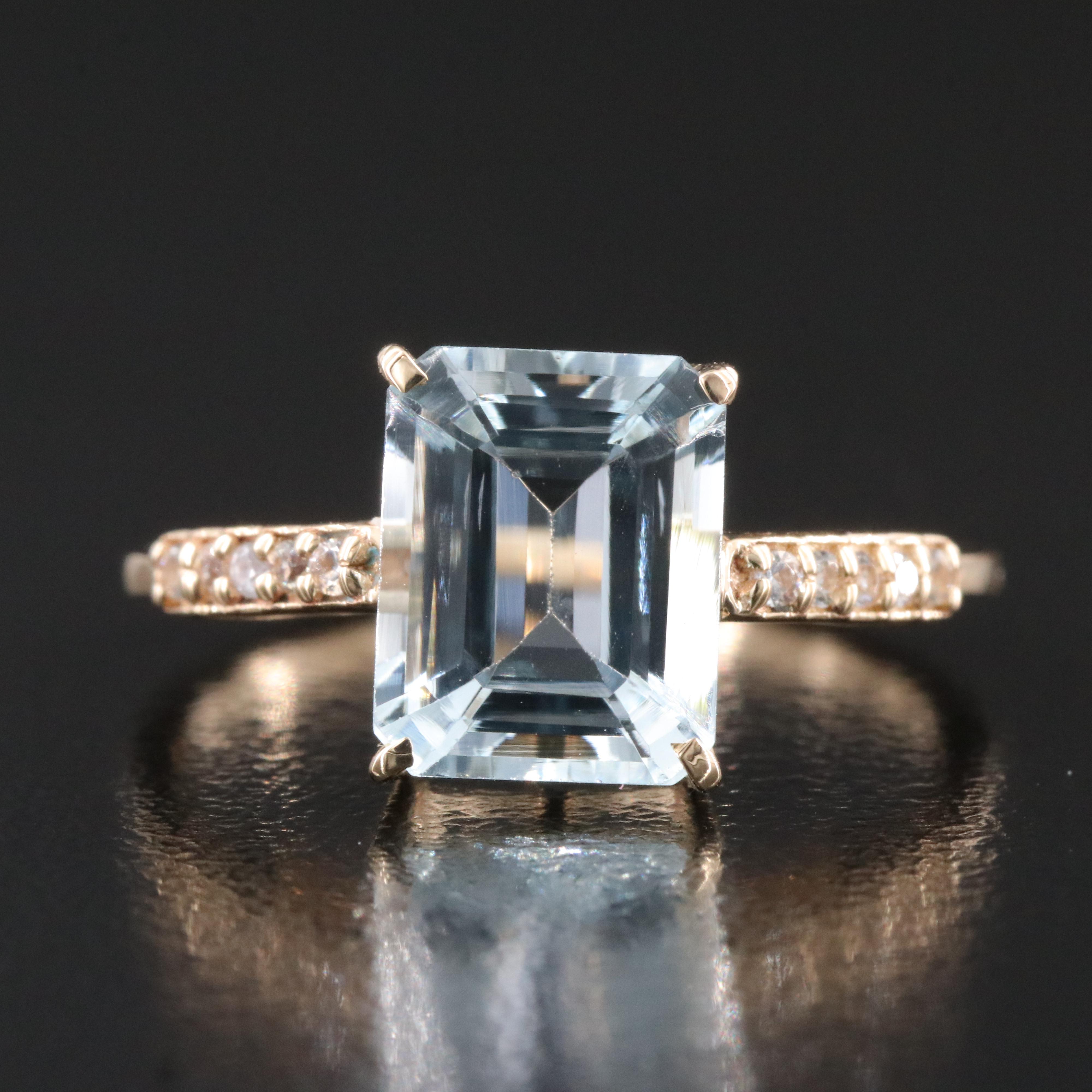 14K Aquamarine and White Sapphire Ring