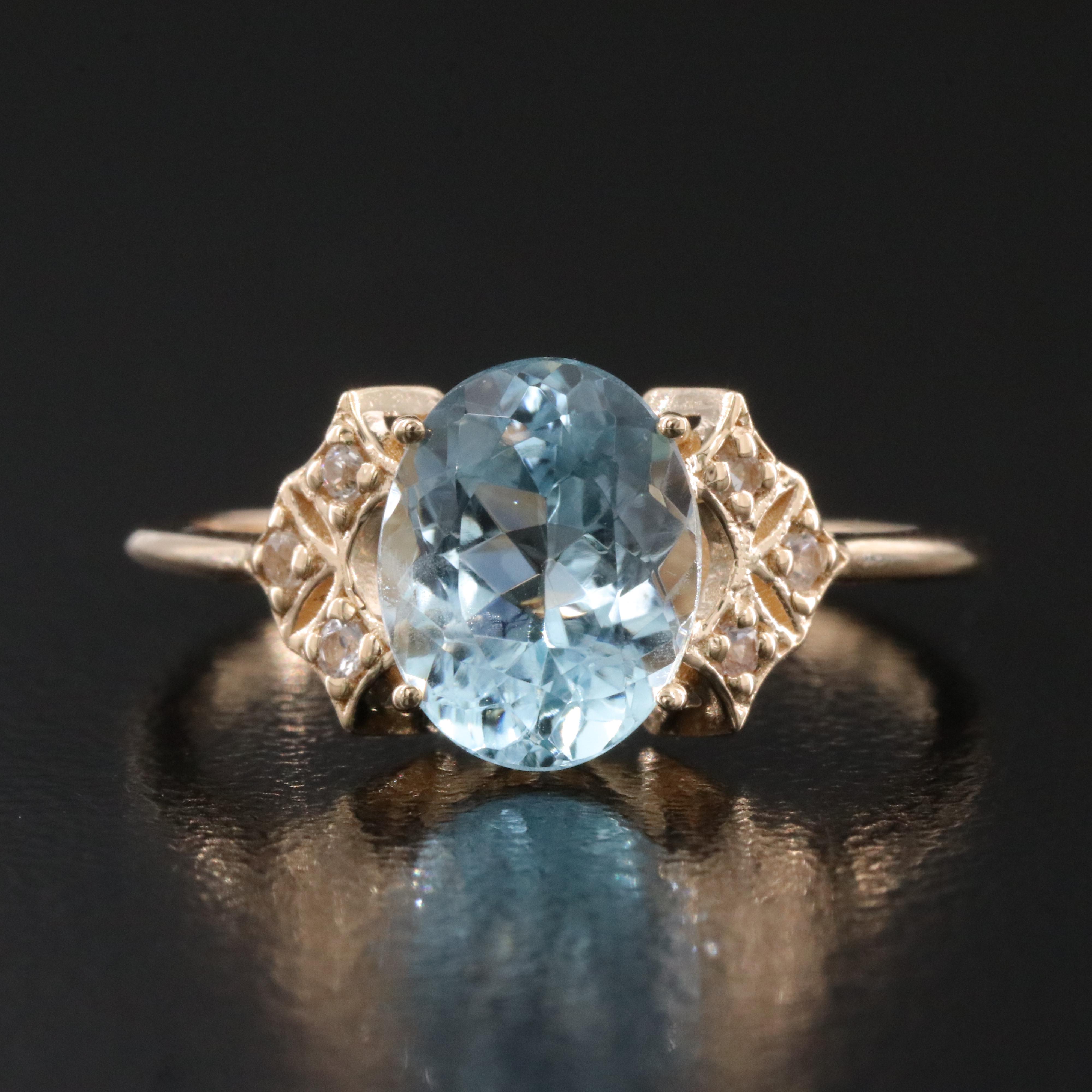 14K Aquamarine and White Sapphire Ring