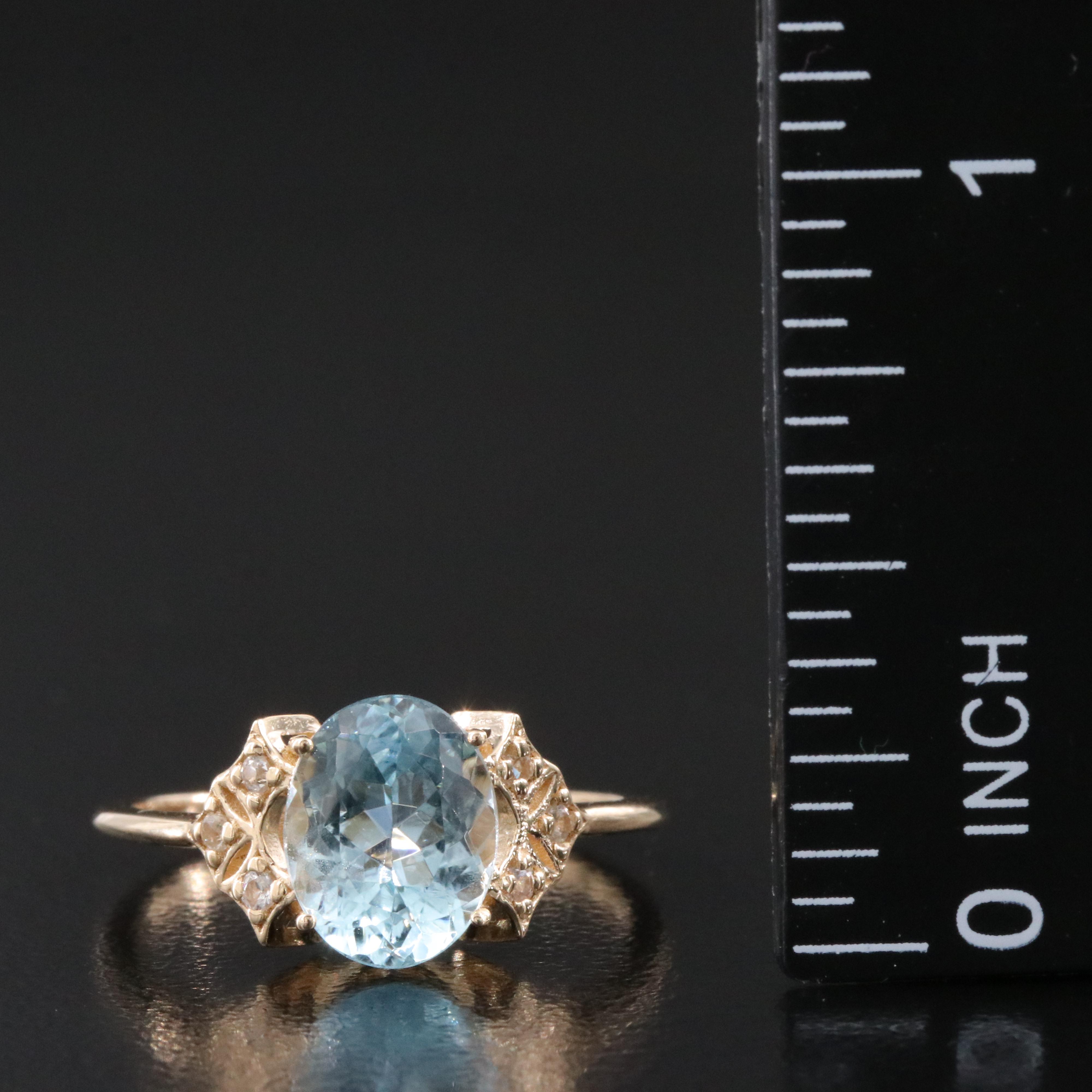 14K Aquamarine and White Sapphire Ring