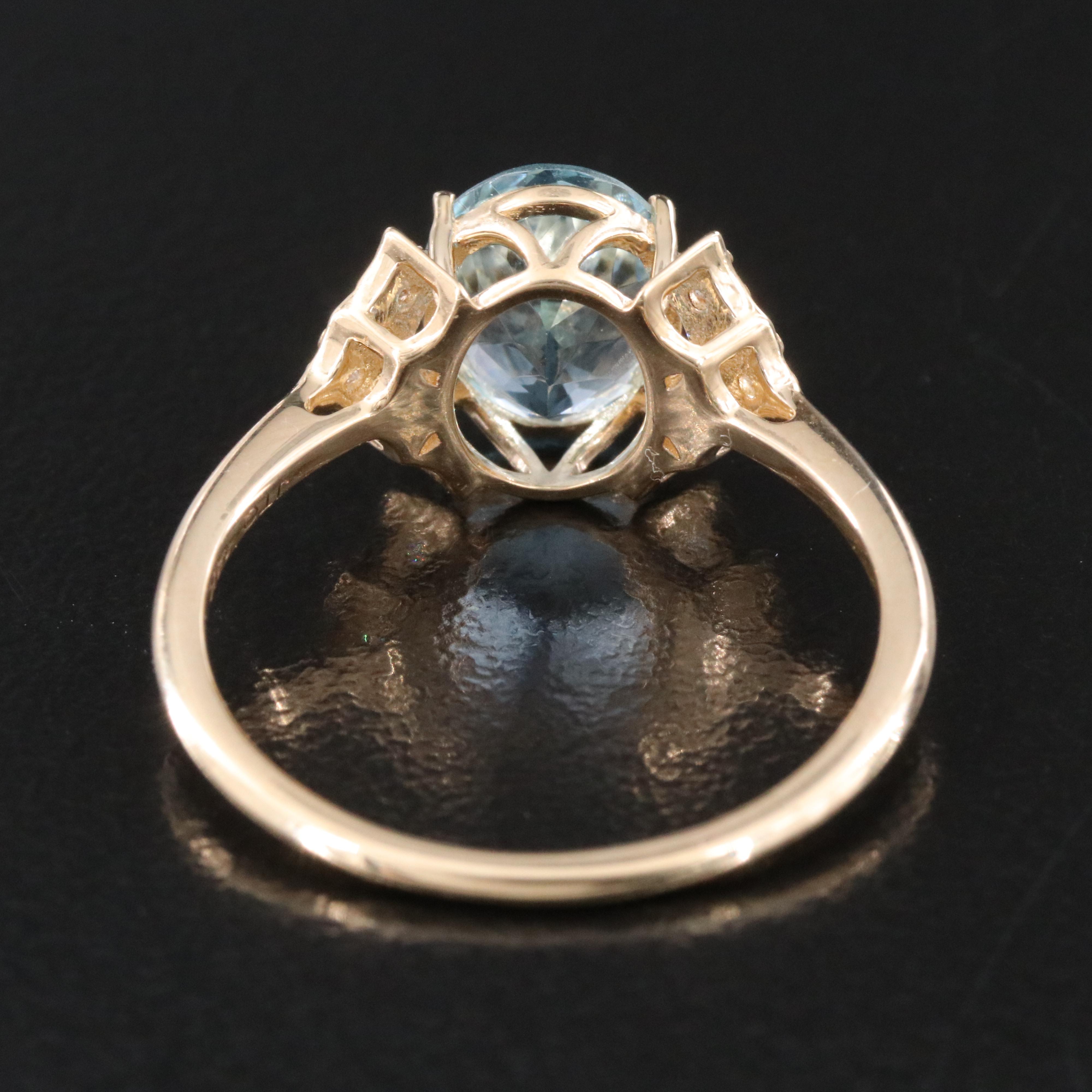14K Aquamarine and White Sapphire Ring