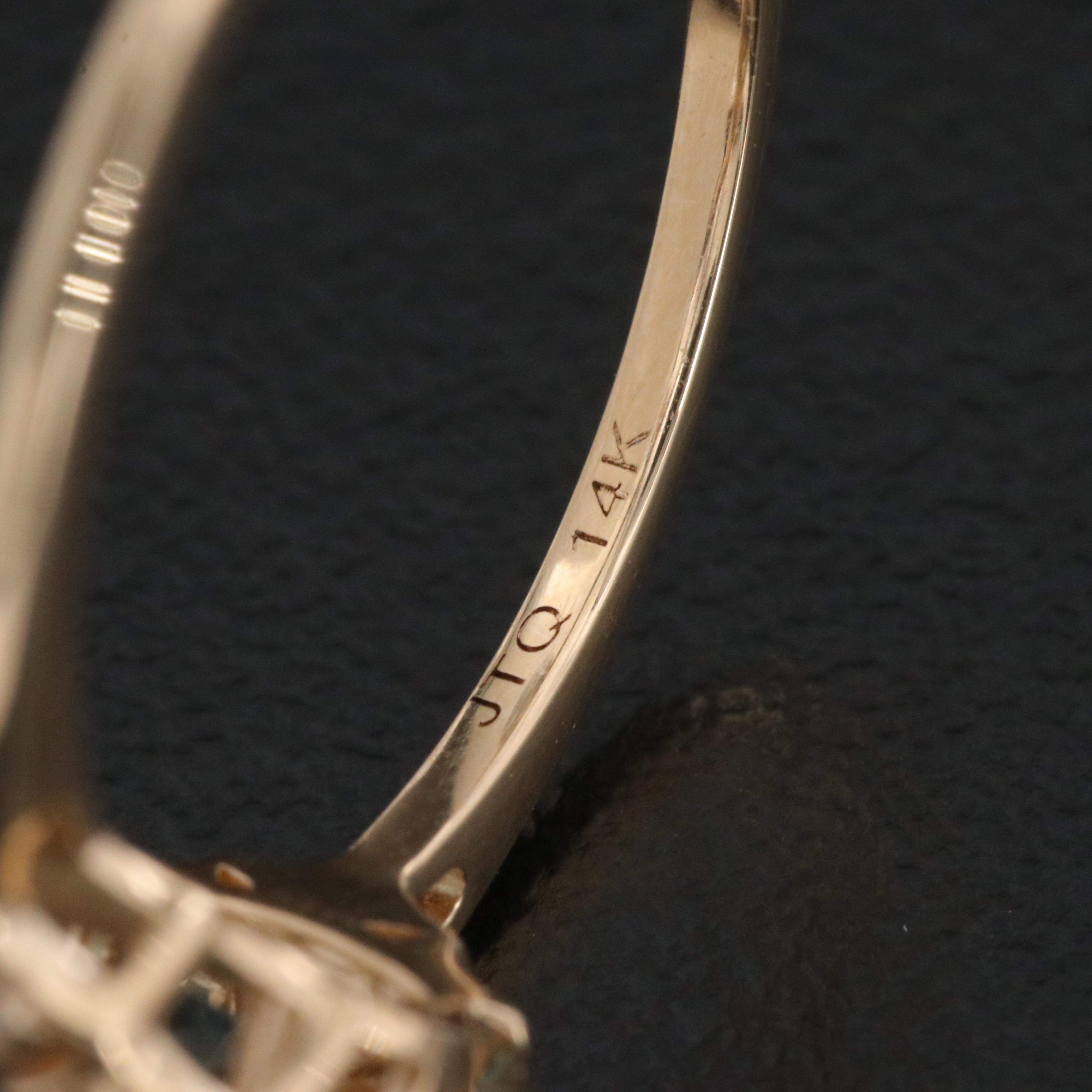 14K Aquamarine and White Sapphire Ring