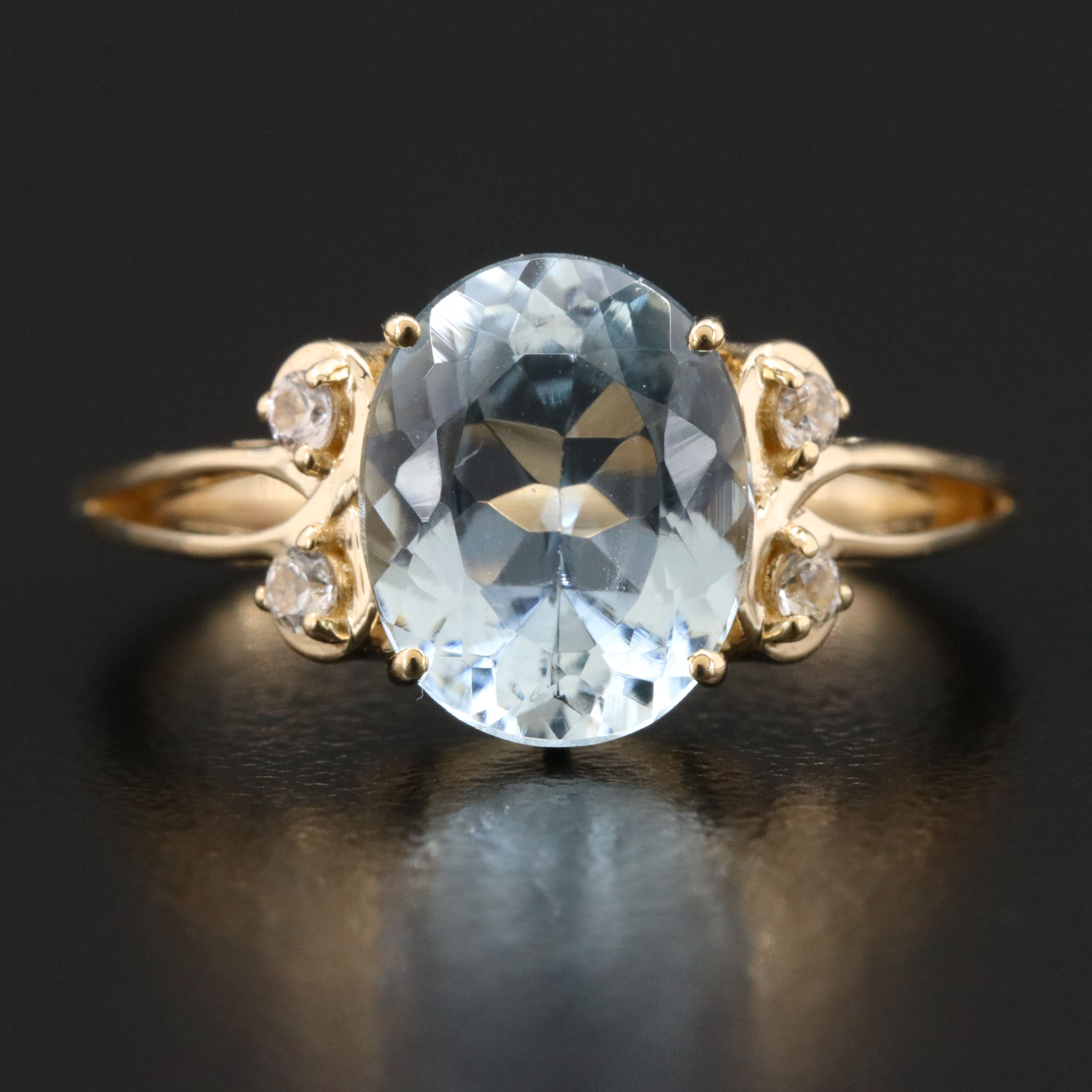 14K Aquamarine and White Sapphire Ring