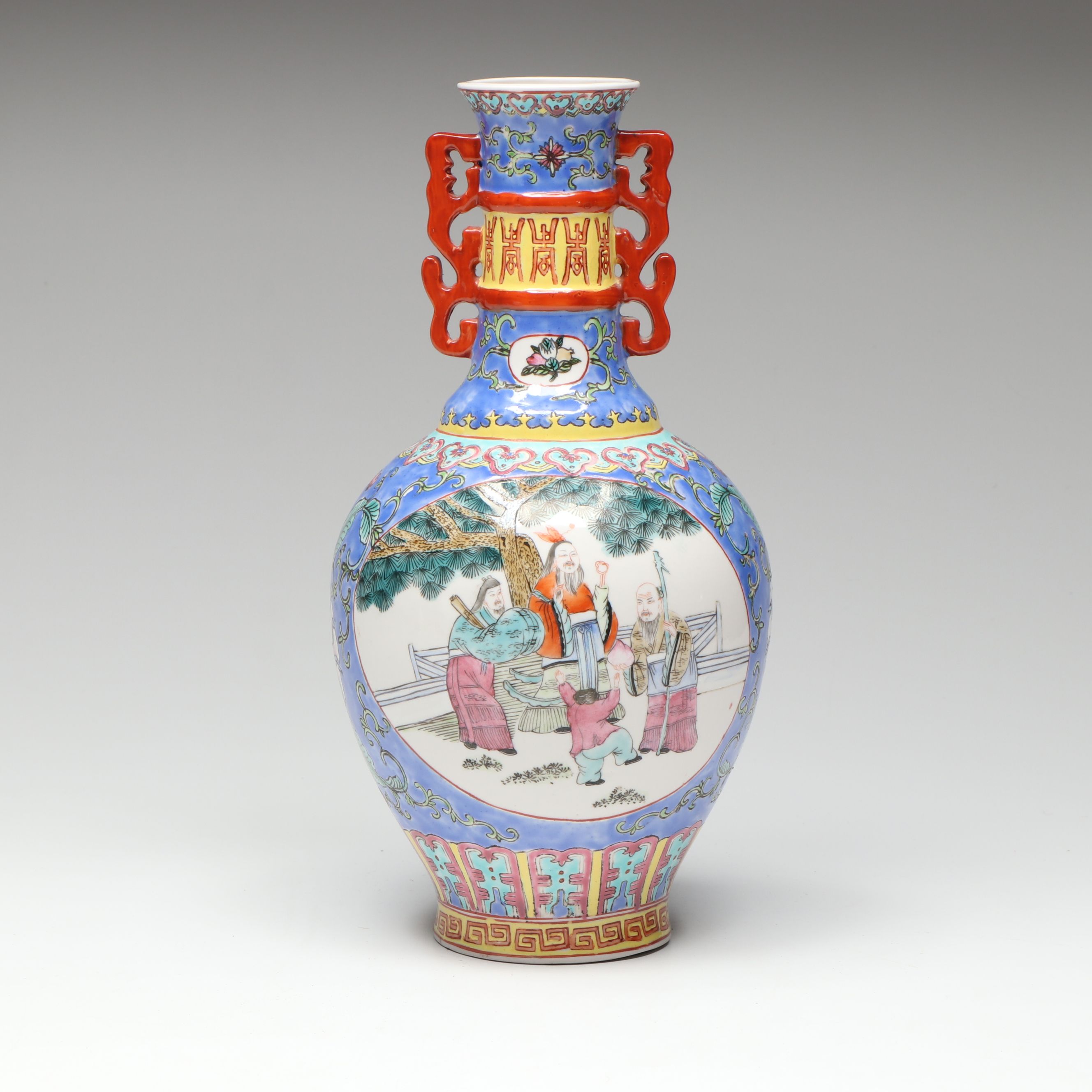 Chinese Famille Rose Hand-Painted Porcelain Vase